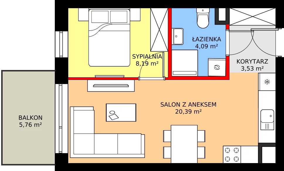 Zalety mieszkania 36.2 m², M36