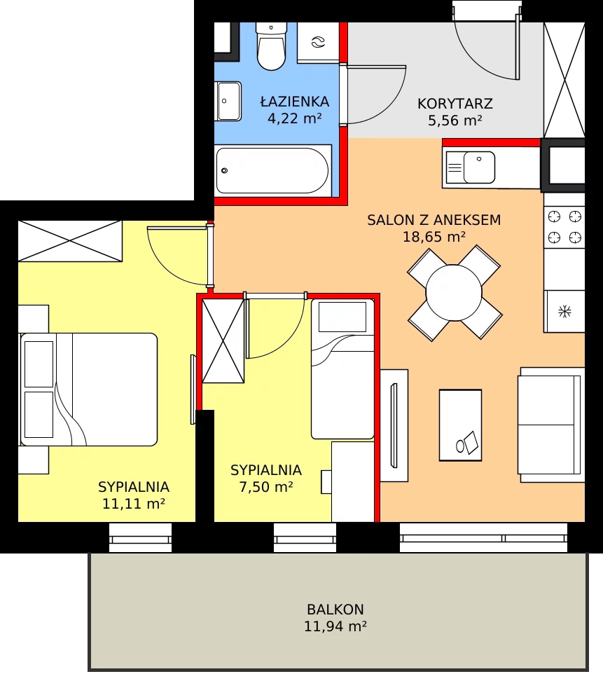 Zalety mieszkania 47.58 m², M14