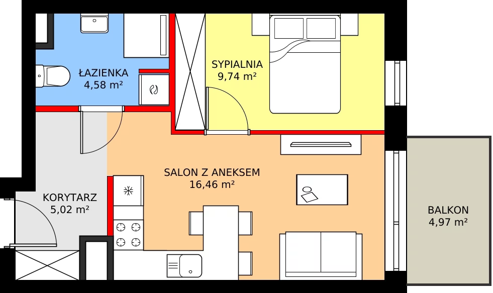 Zalety mieszkania 35.8 m², M18