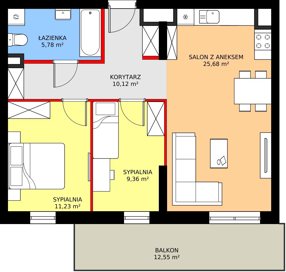 Zalety mieszkania 62.17 m², M86