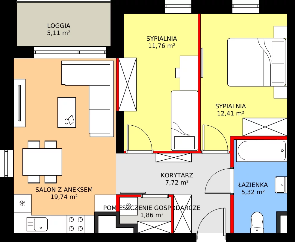 Zalety mieszkania 58.83 m², M100