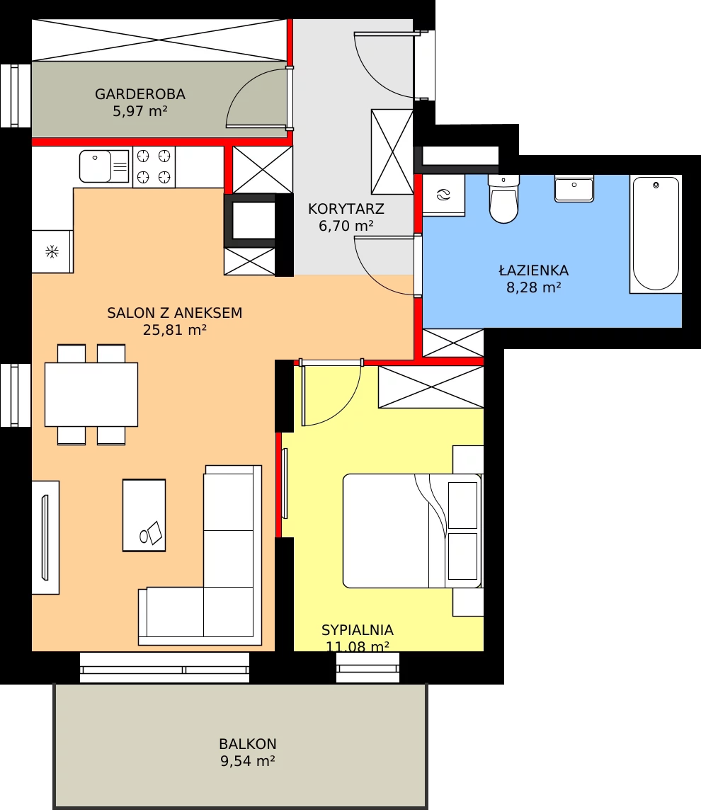 Zalety mieszkania 57.28 m², M26