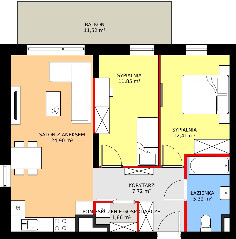 Zalety mieszkania 64.08 m², M27
