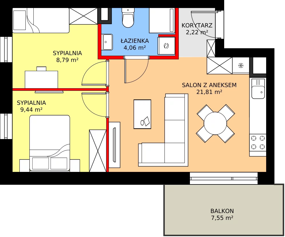 Zalety mieszkania 46.32 m², M59