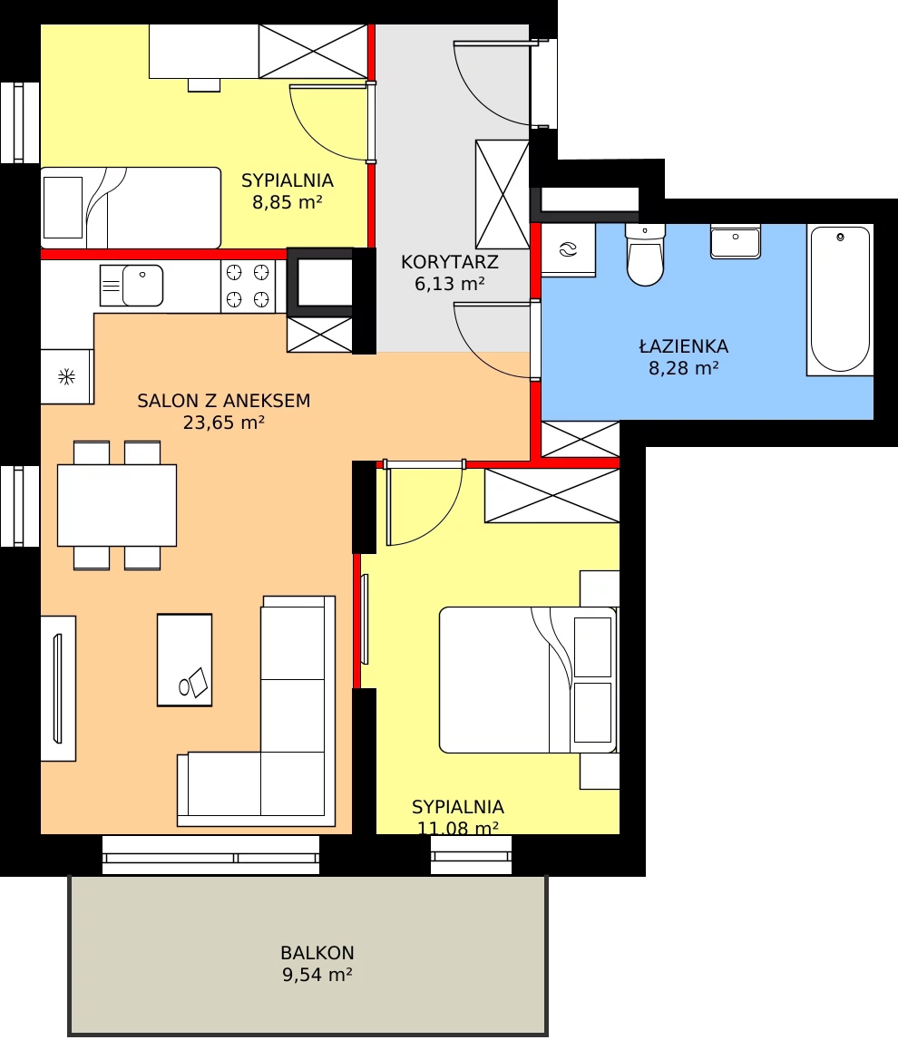 Zalety mieszkania 57.43 m², M64