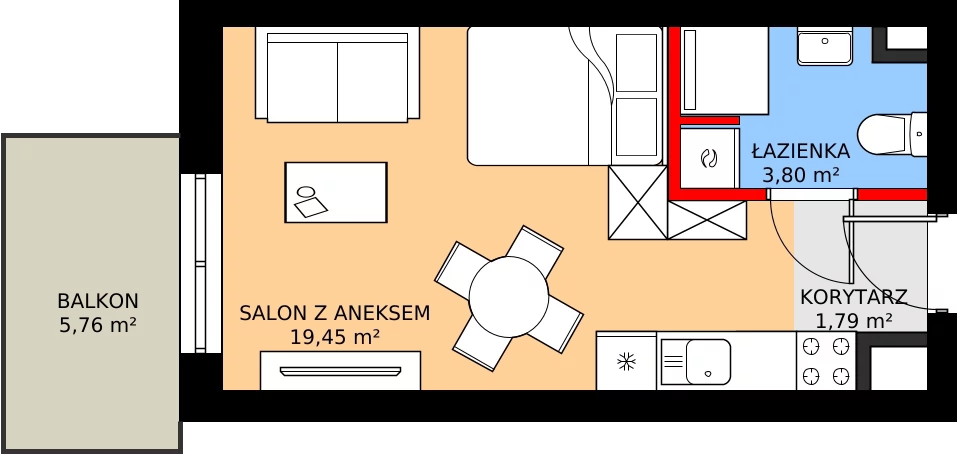Zalety mieszkania 25.04 m², M35