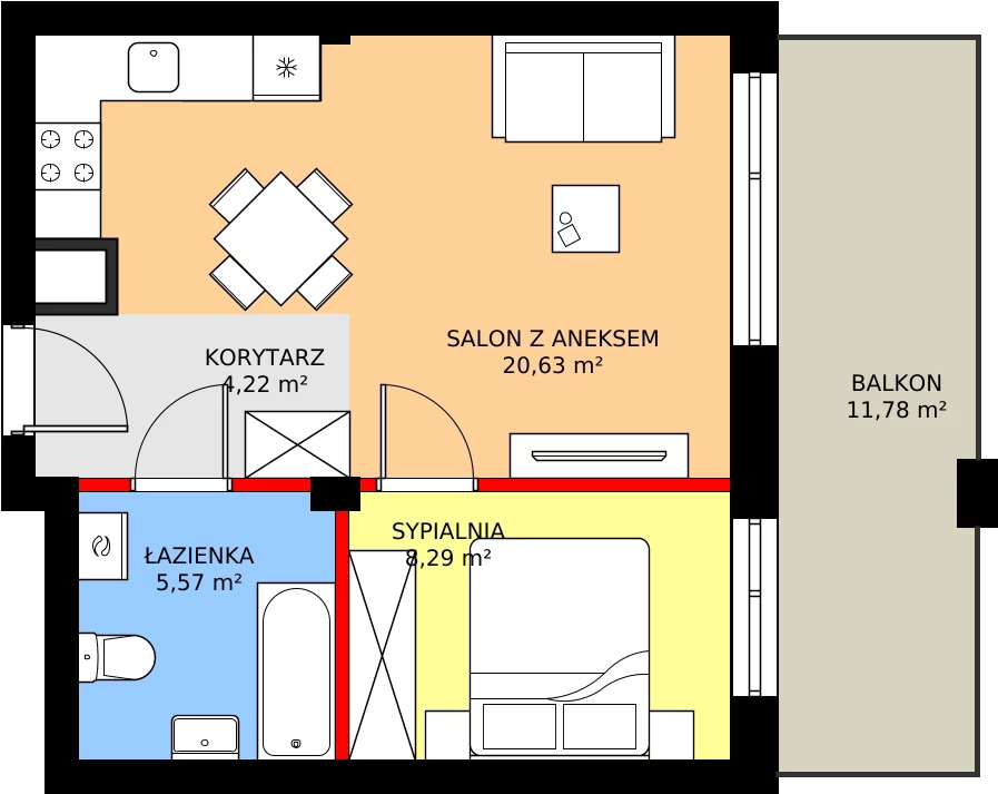 Zalety apartamentu 38.45 m², M34