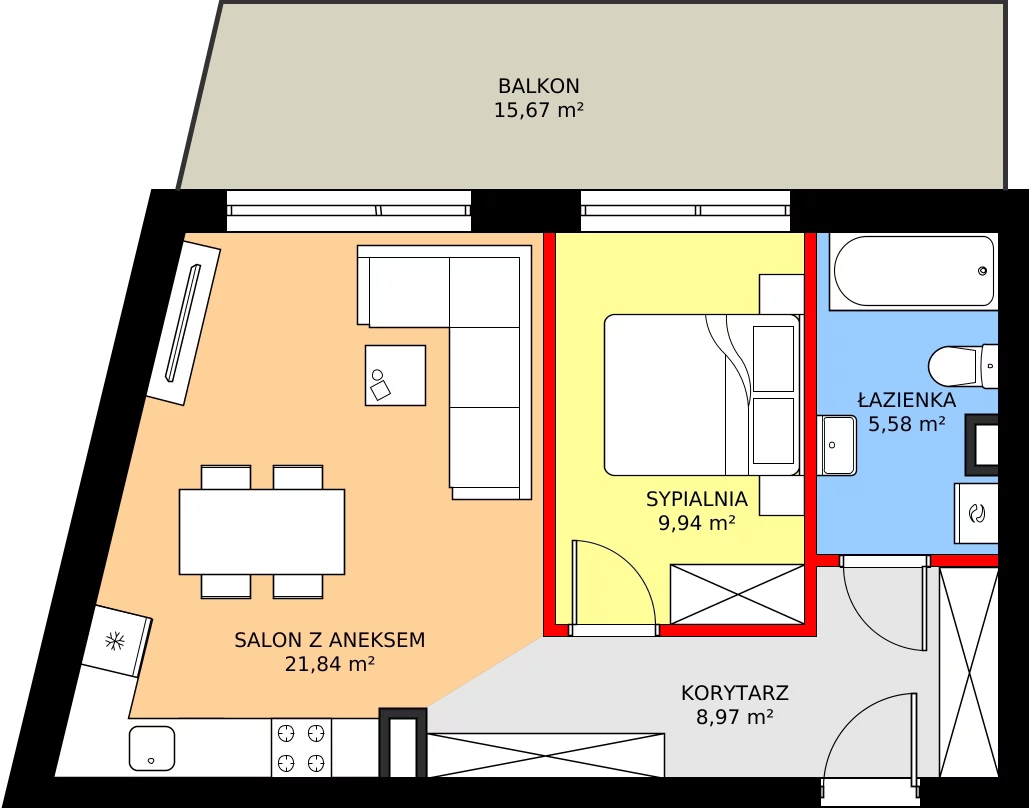 Zalety apartamentu 46.33 m², M12