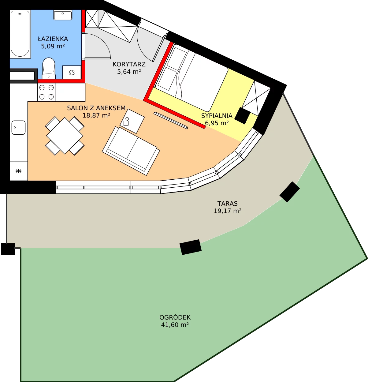 Zalety apartamentu 36.7 m², M1