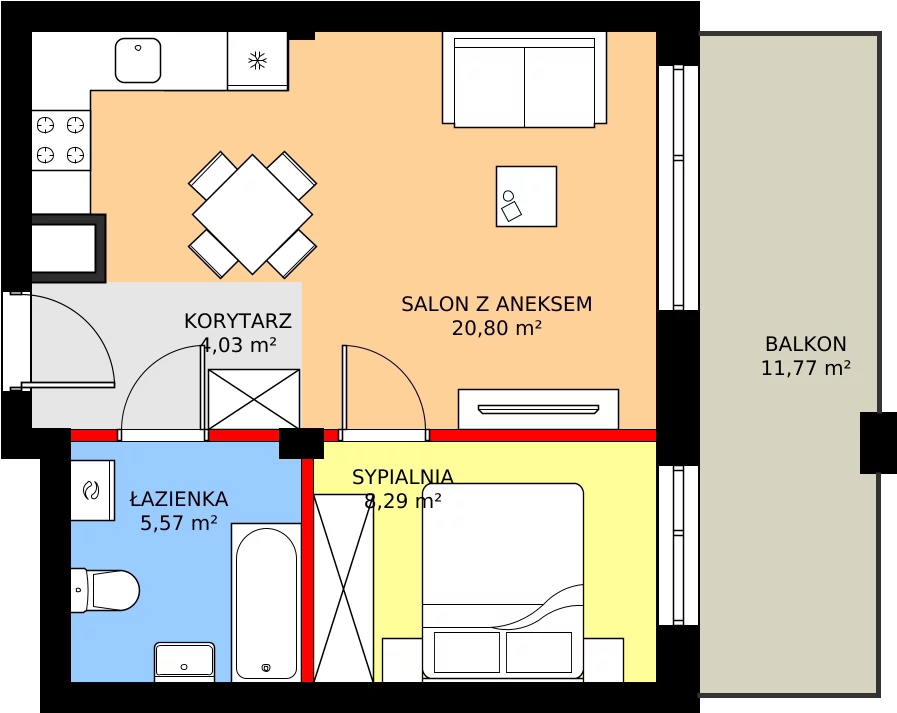 Zalety apartamentu 38.43 m², M16