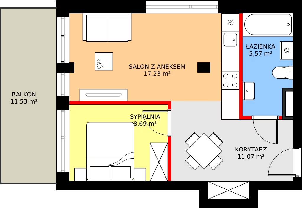 Zalety apartamentu 42.1 m², M23