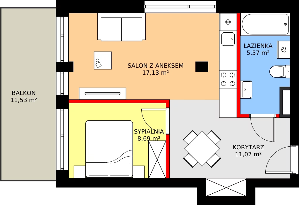 Zalety apartamentu 42.03 m², M14