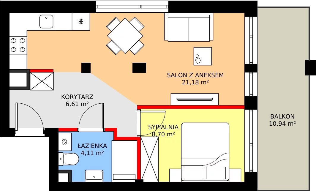 Zalety apartamentu 40.55 m², M33