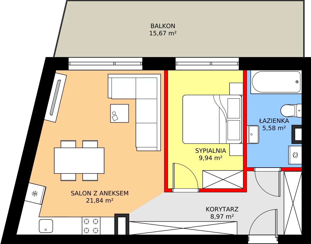 Zalety apartamentu 46.33 m², M30