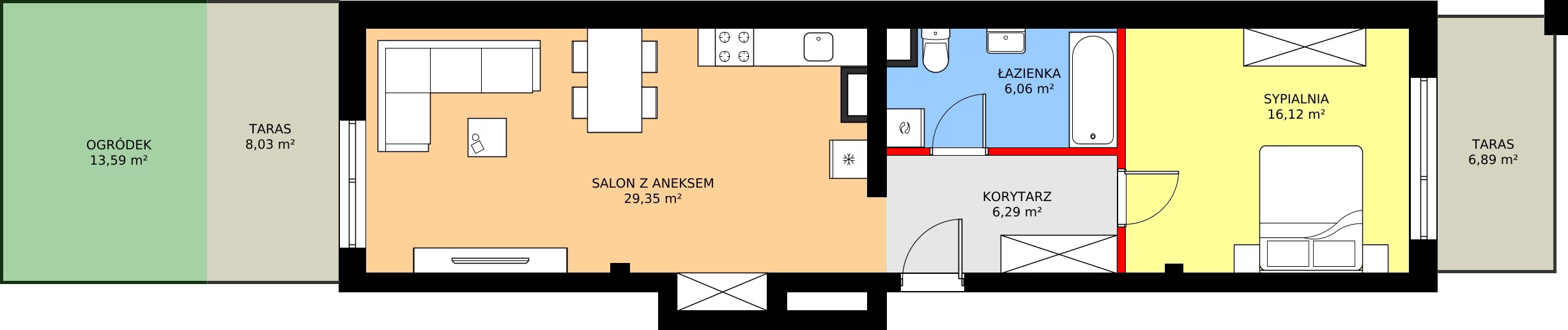 Zalety apartamentu 57.2 m², M6
