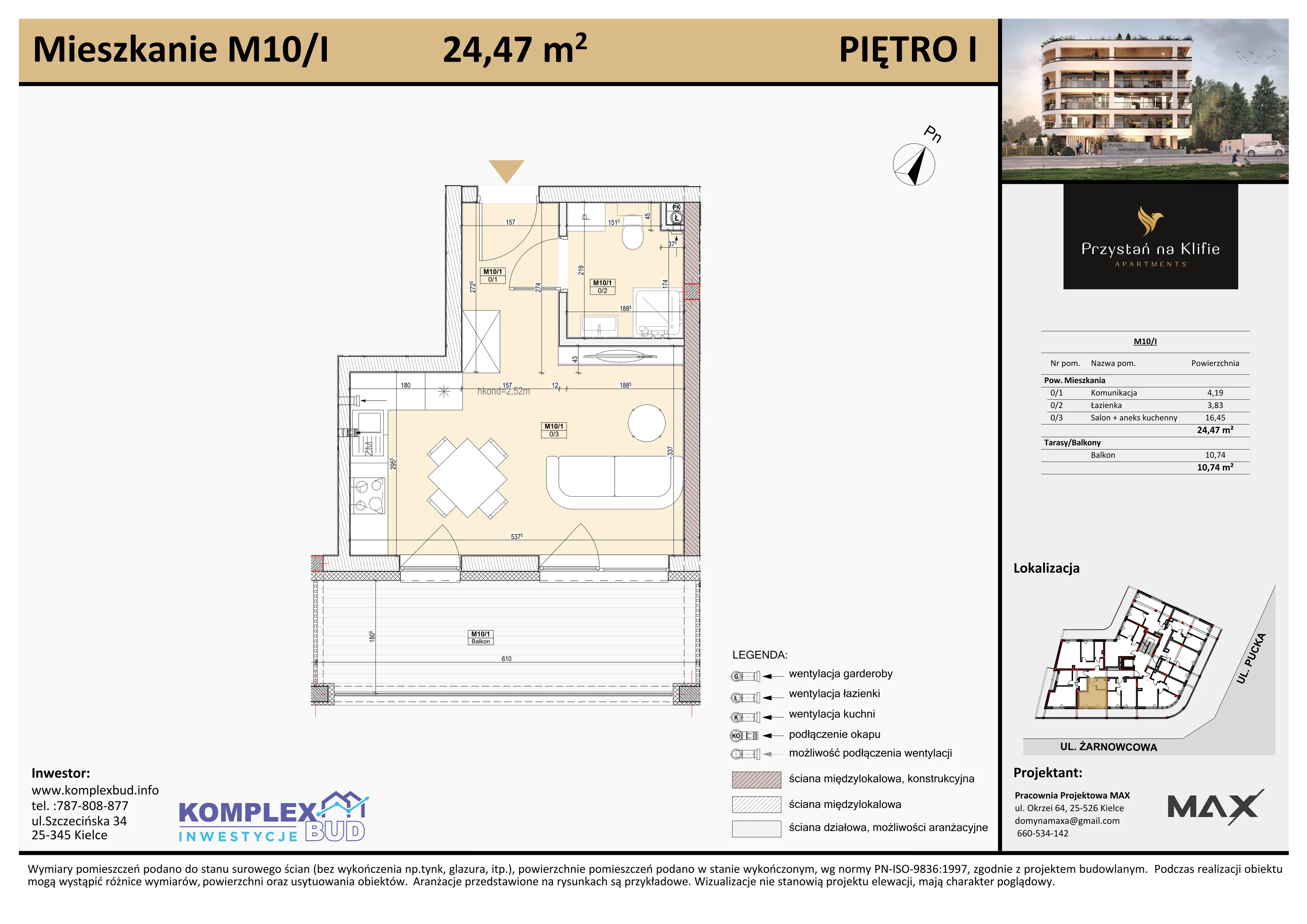 1 pokój, apartament 24,41 m², piętro 1, oferta nr M10, Przystań na Klifie, Jastrzębia Góra, ul. Pucka
