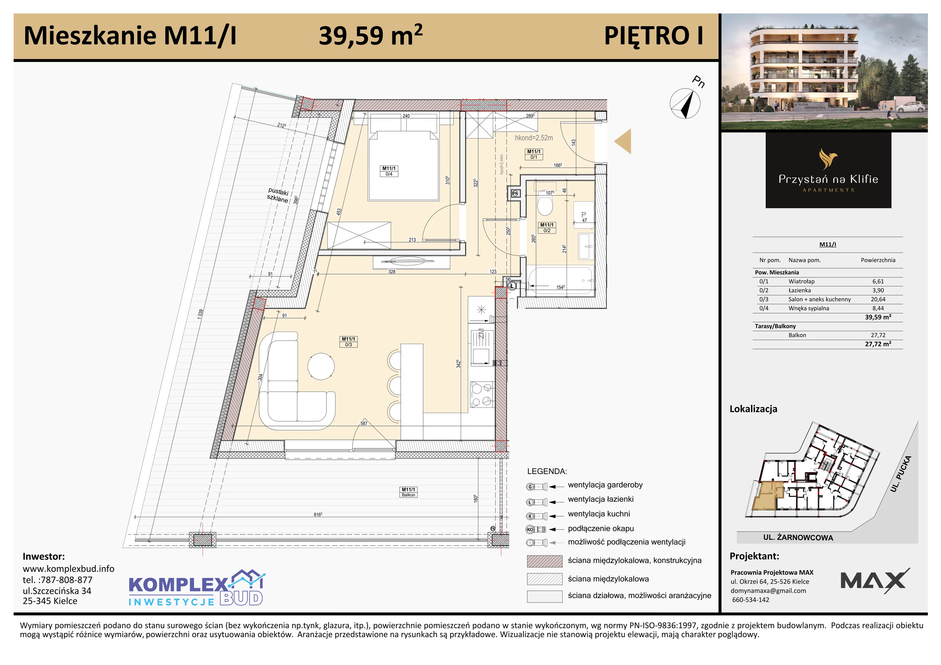 1 pokój, apartament 39,57 m², piętro 1, oferta nr M11, Przystań na Klifie, Jastrzębia Góra, ul. Pucka