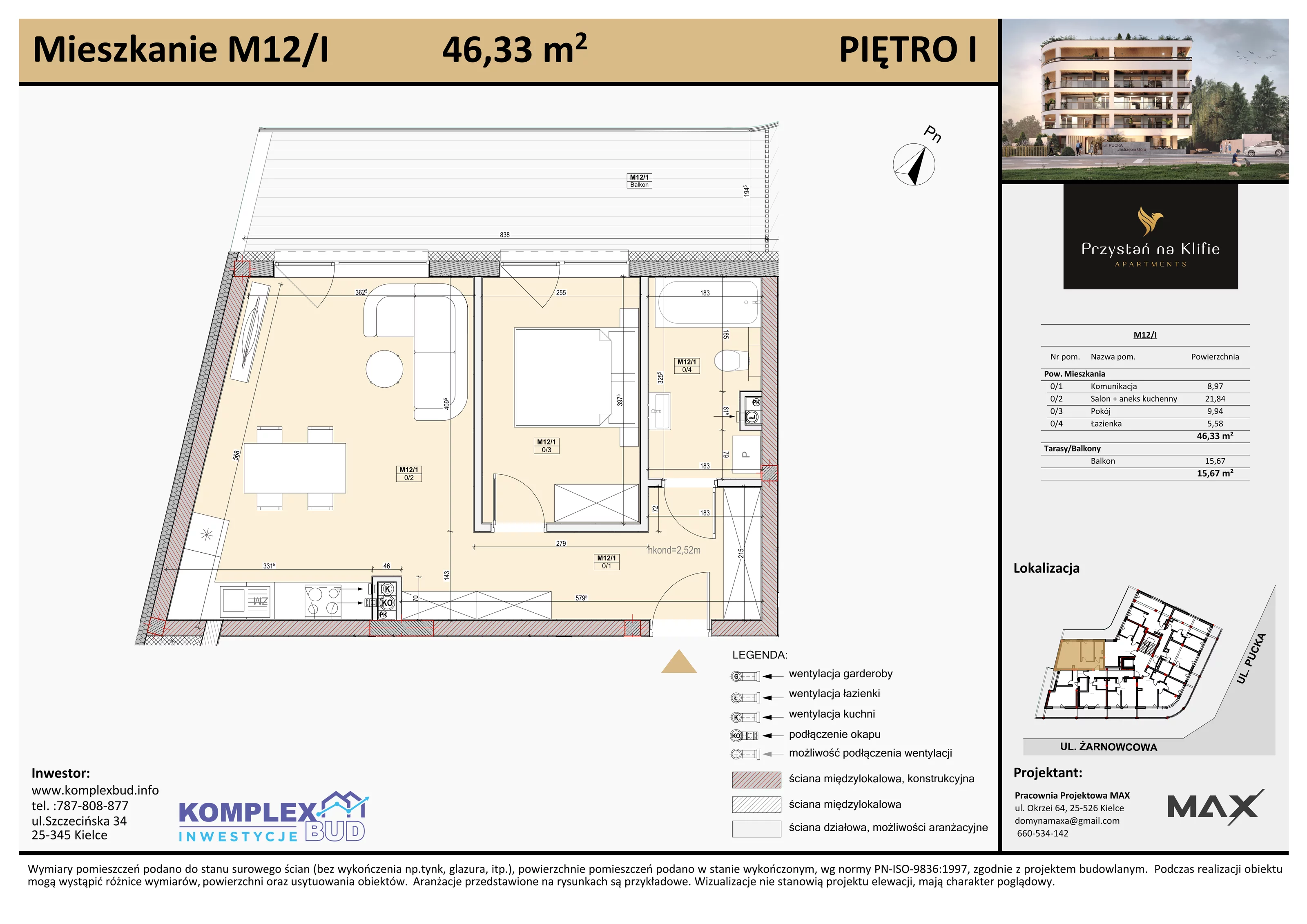 2 pokoje, apartament 46,33 m², piętro 1, oferta nr M12, Przystań na Klifie, Jastrzębia Góra, ul. Pucka