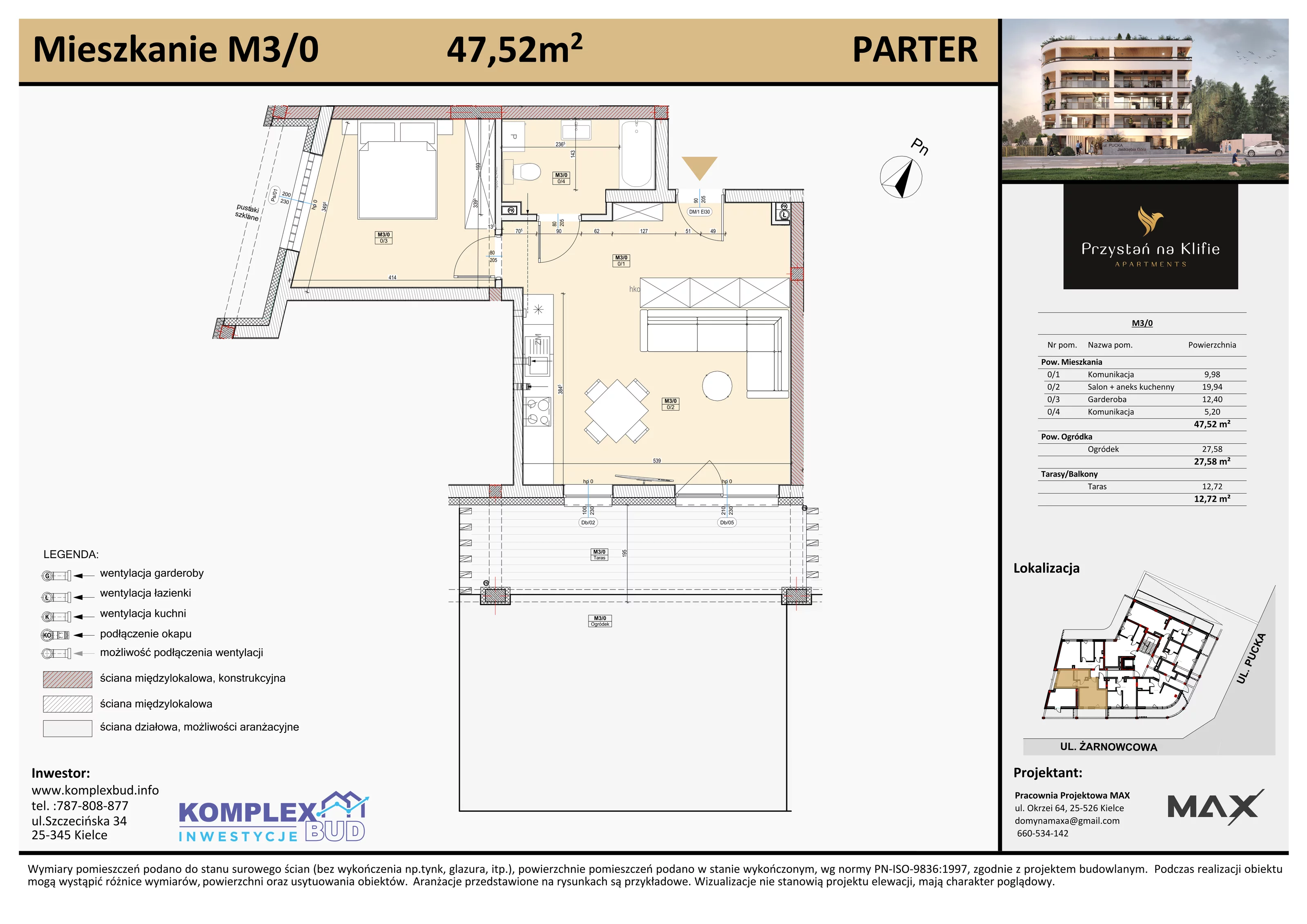 1 pokój, apartament 42,08 m², parter, oferta nr M3, Przystań na Klifie, Jastrzębia Góra, ul. Pucka