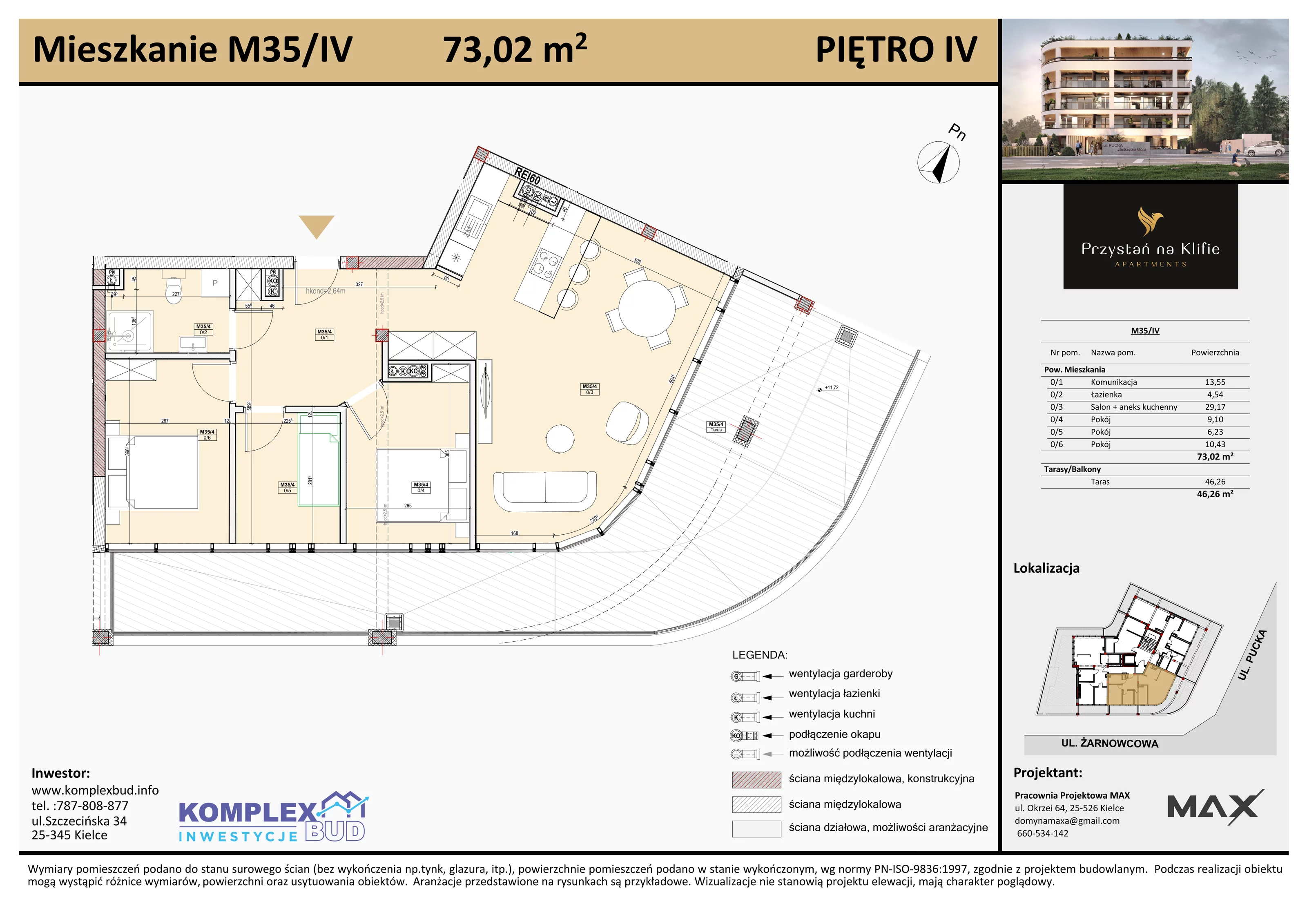 3 pokoje, apartament 73,28 m², piętro 4, oferta nr M35, Przystań na Klifie, Jastrzębia Góra, ul. Pucka