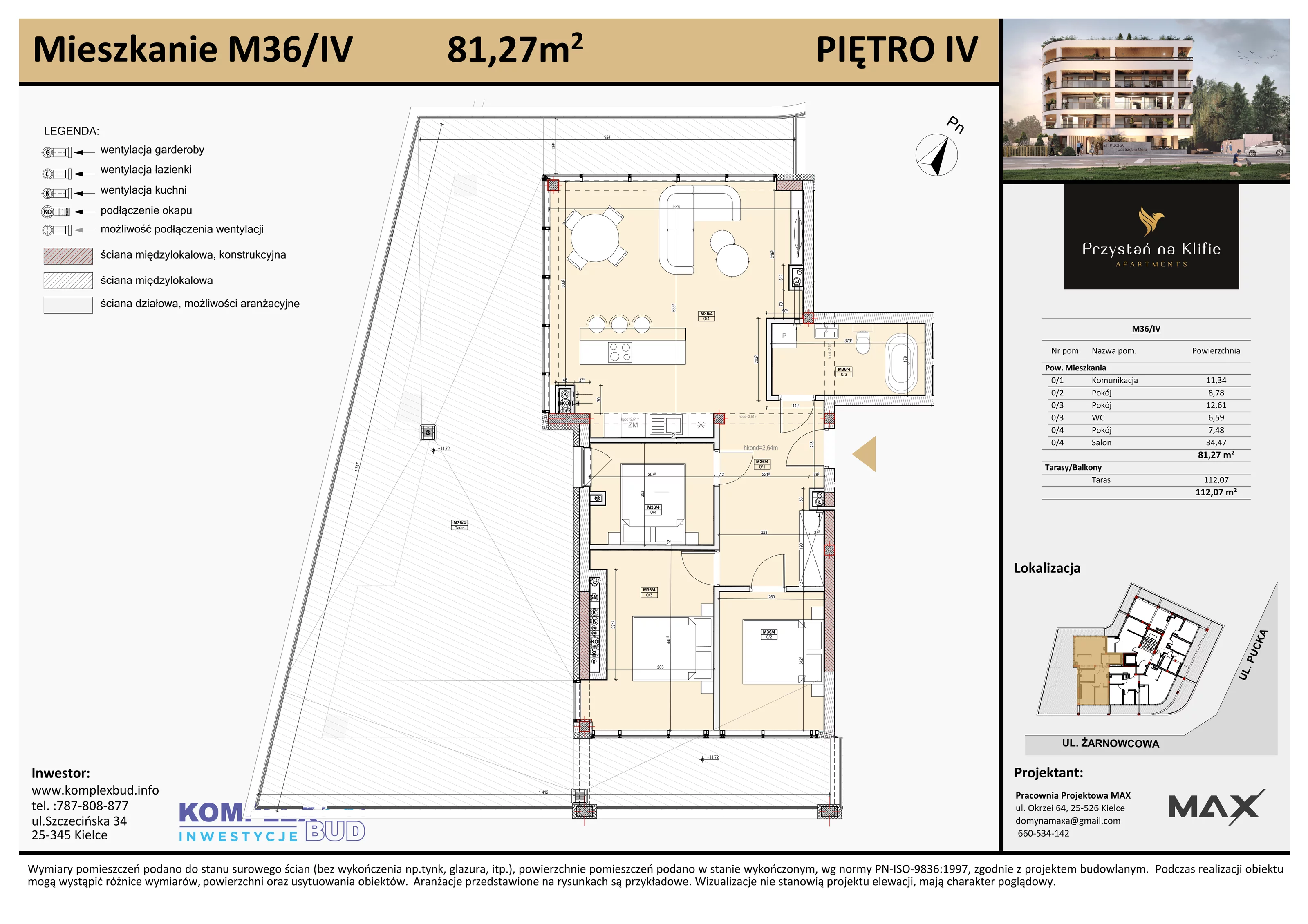 3 pokoje, apartament 73,45 m², piętro 4, oferta nr M36, Przystań na Klifie, Jastrzębia Góra, ul. Pucka