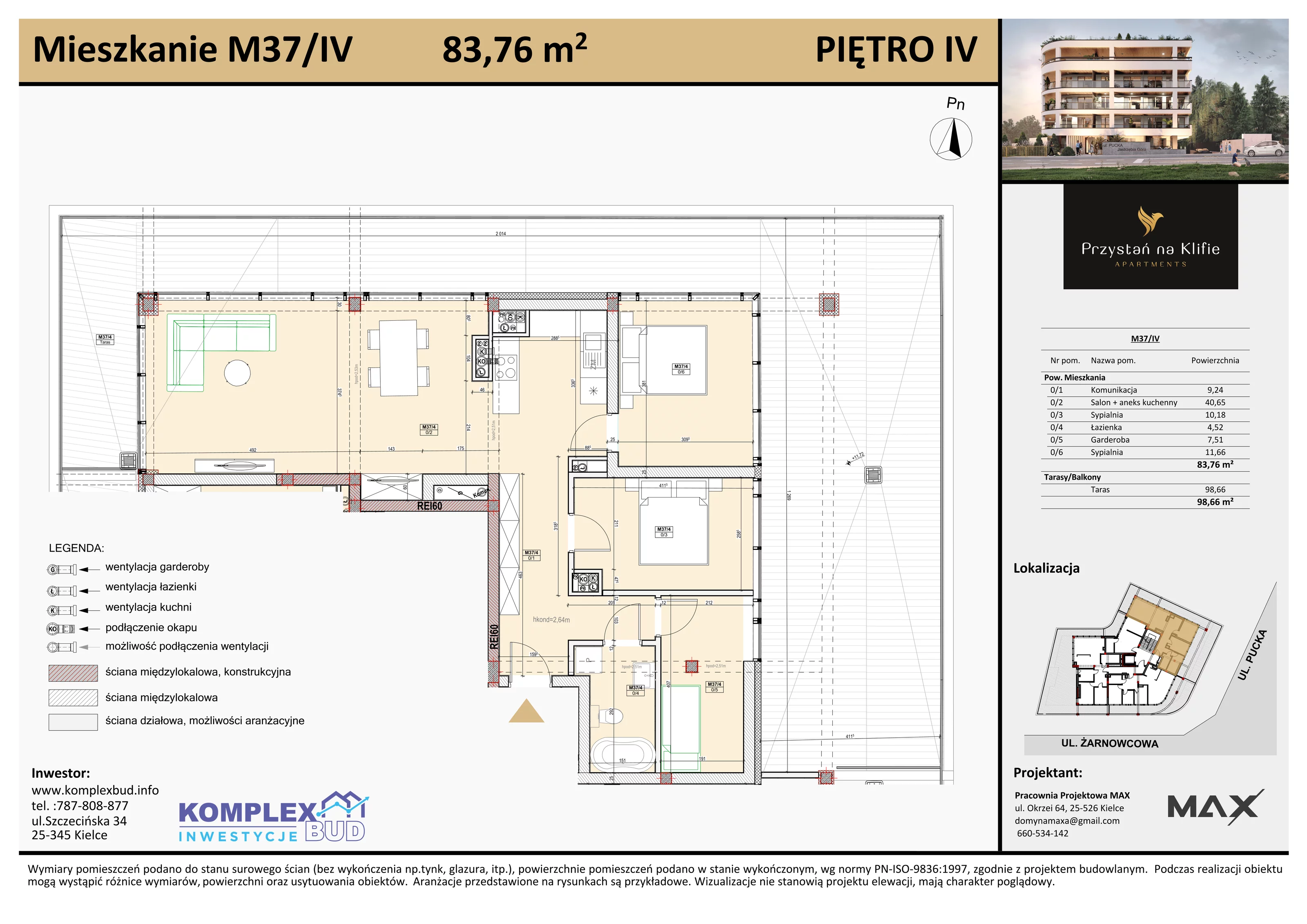 3 pokoje, apartament 60,15 m², piętro 4, oferta nr M37, Przystań na Klifie, Jastrzębia Góra, ul. Pucka