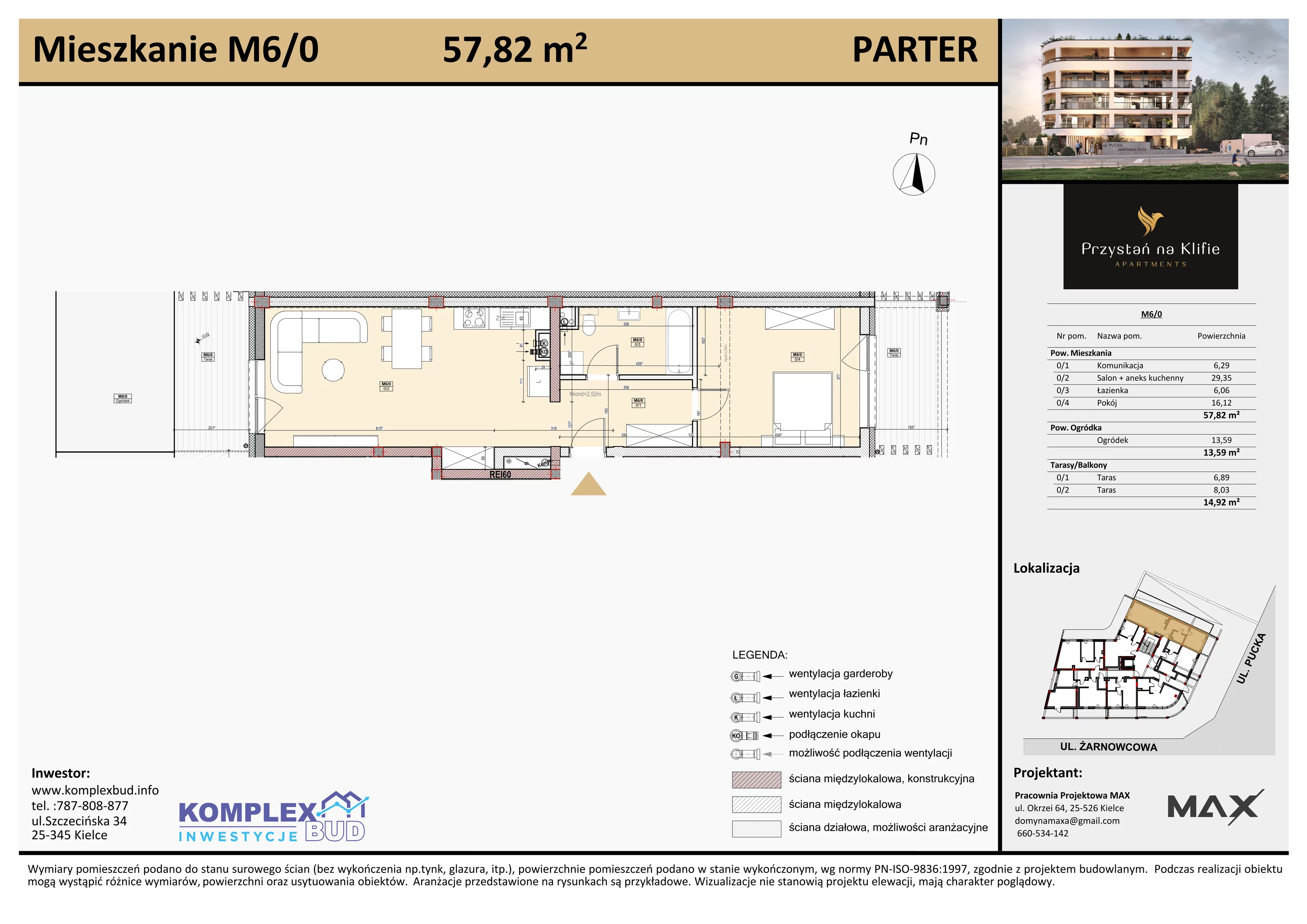 2 pokoje, apartament 57,20 m², parter, oferta nr M6, Przystań na Klifie, Jastrzębia Góra, ul. Pucka