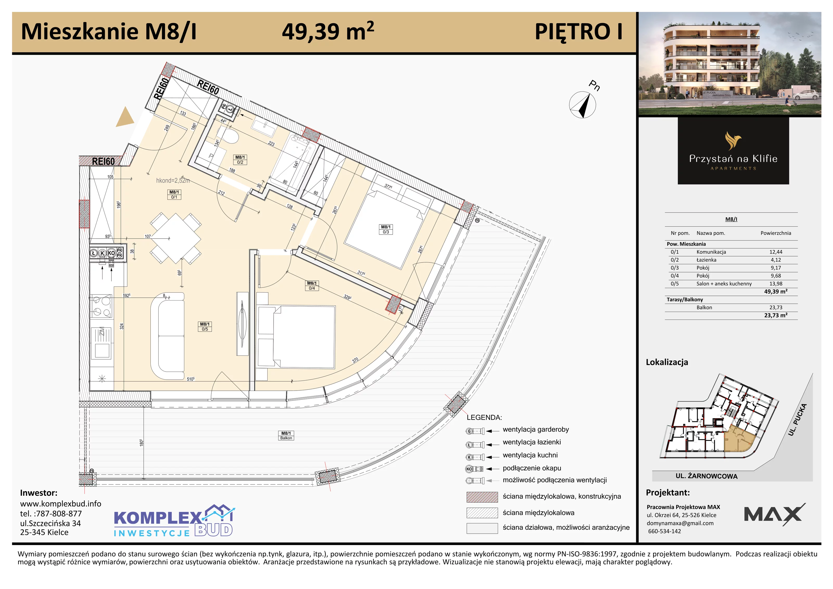 2 pokoje, apartament 49,88 m², piętro 1, oferta nr M8, Przystań na Klifie, Jastrzębia Góra, ul. Pucka