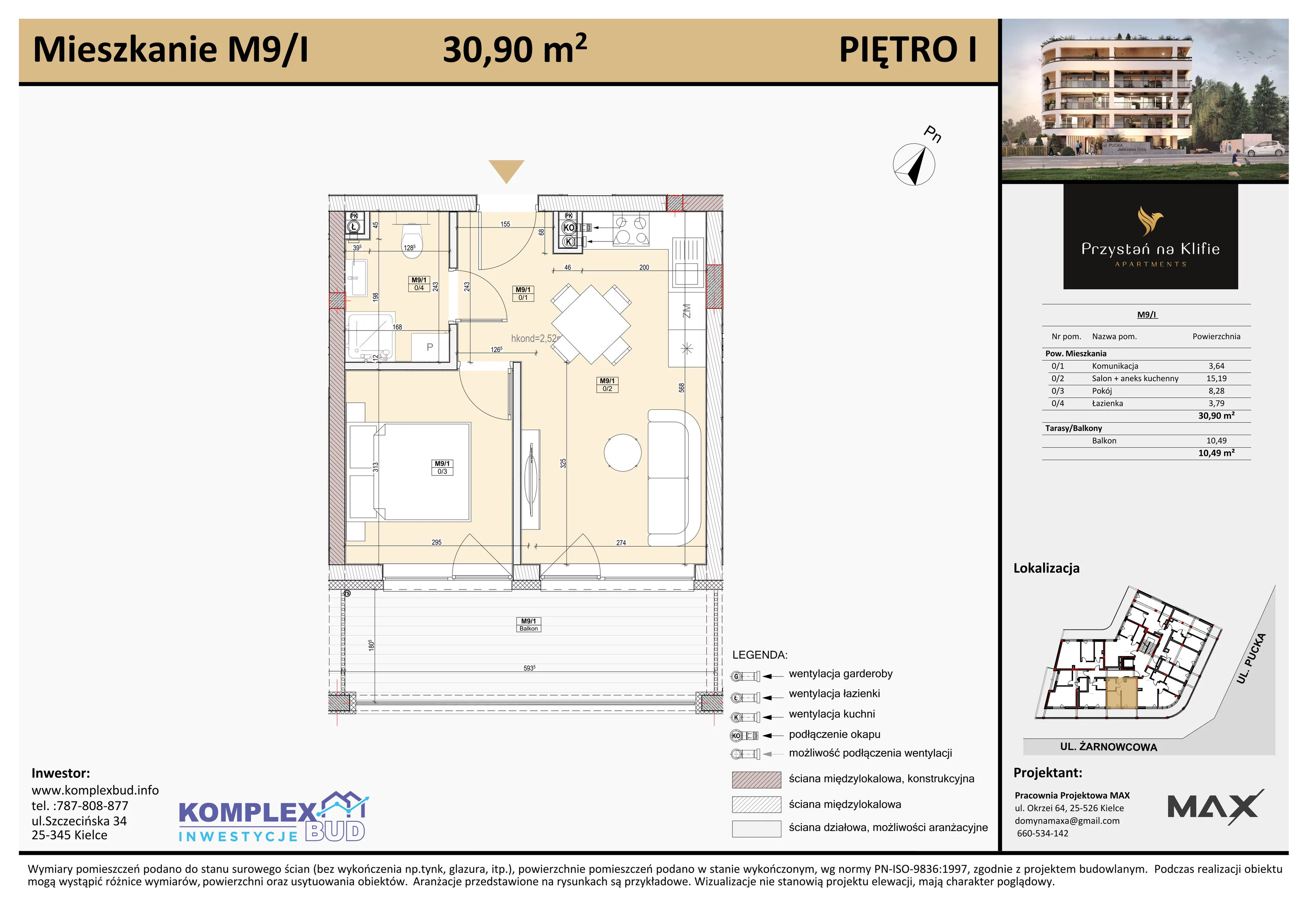 2 pokoje, apartament 30,87 m², piętro 1, oferta nr M9, Przystań na Klifie, Jastrzębia Góra, ul. Pucka