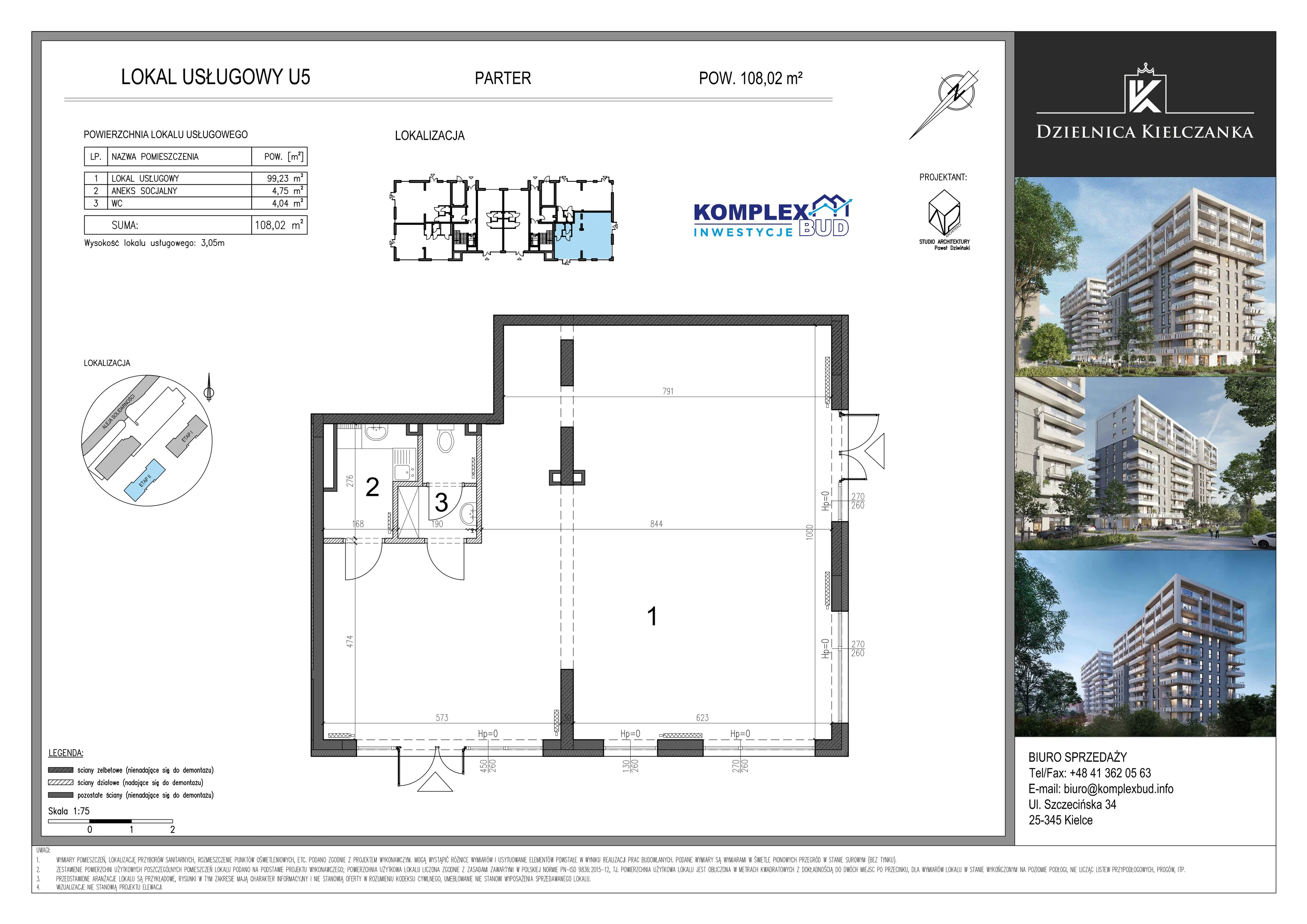 Lokal użytkowy 108,02 m², oferta nr LU 5, Osiedle Dzielnica Kielczanka II - lokale użytkowe, Kielce, Nowy Folwark, ul. Solidarności 22