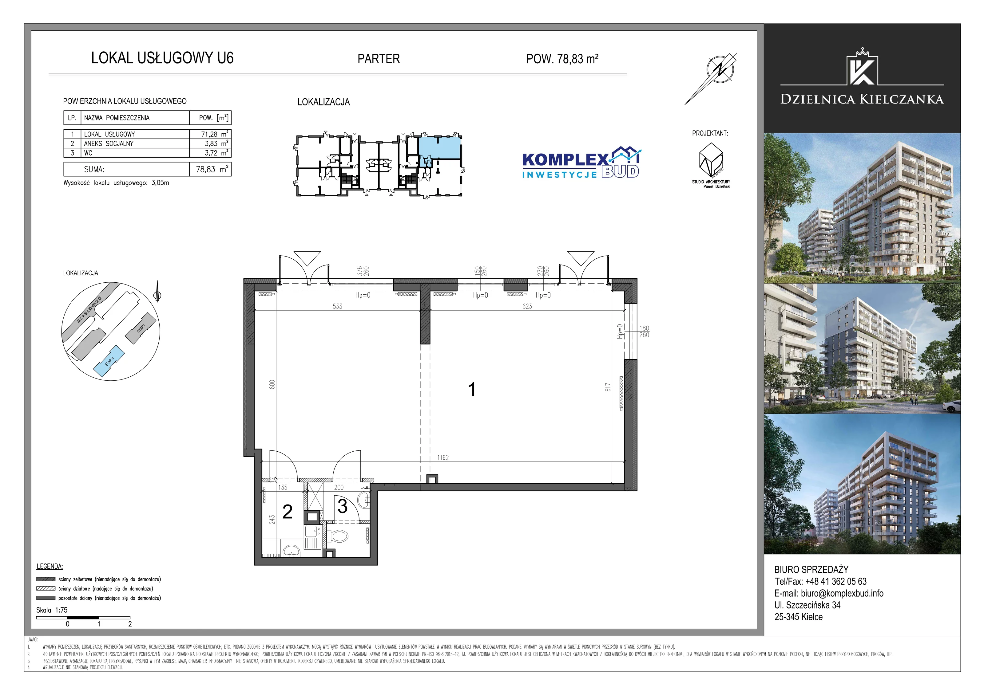 Lokal użytkowy 78,83 m², oferta nr LU 6, Osiedle Dzielnica Kielczanka II - lokale użytkowe, Kielce, Nowy Folwark, ul. Solidarności 22