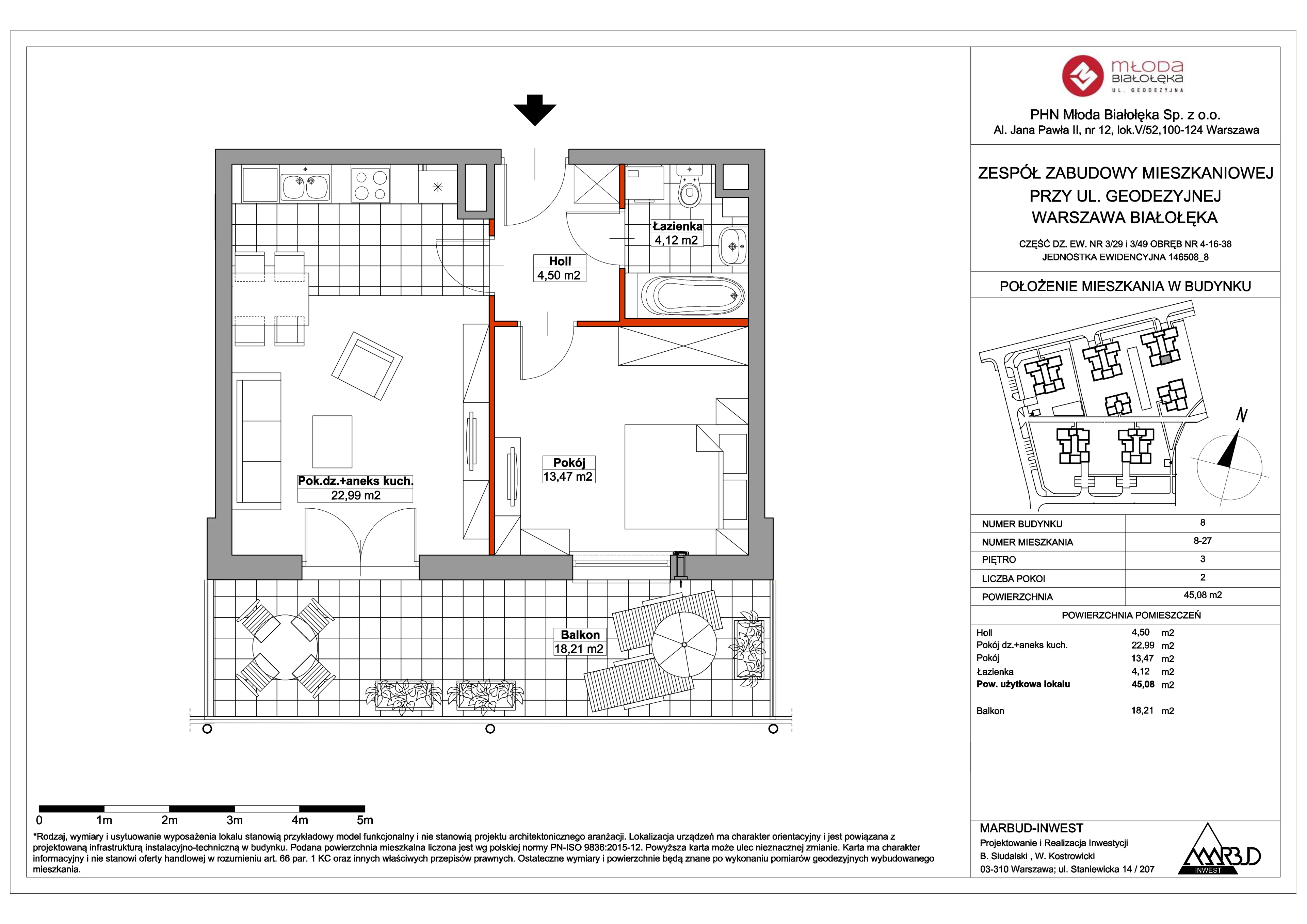 Mieszkanie 45,08 m², piętro 3, oferta nr 8-27, Młoda Białołęka II, Warszawa, Białołęka, Brzeziny, ul. Geodezyjna