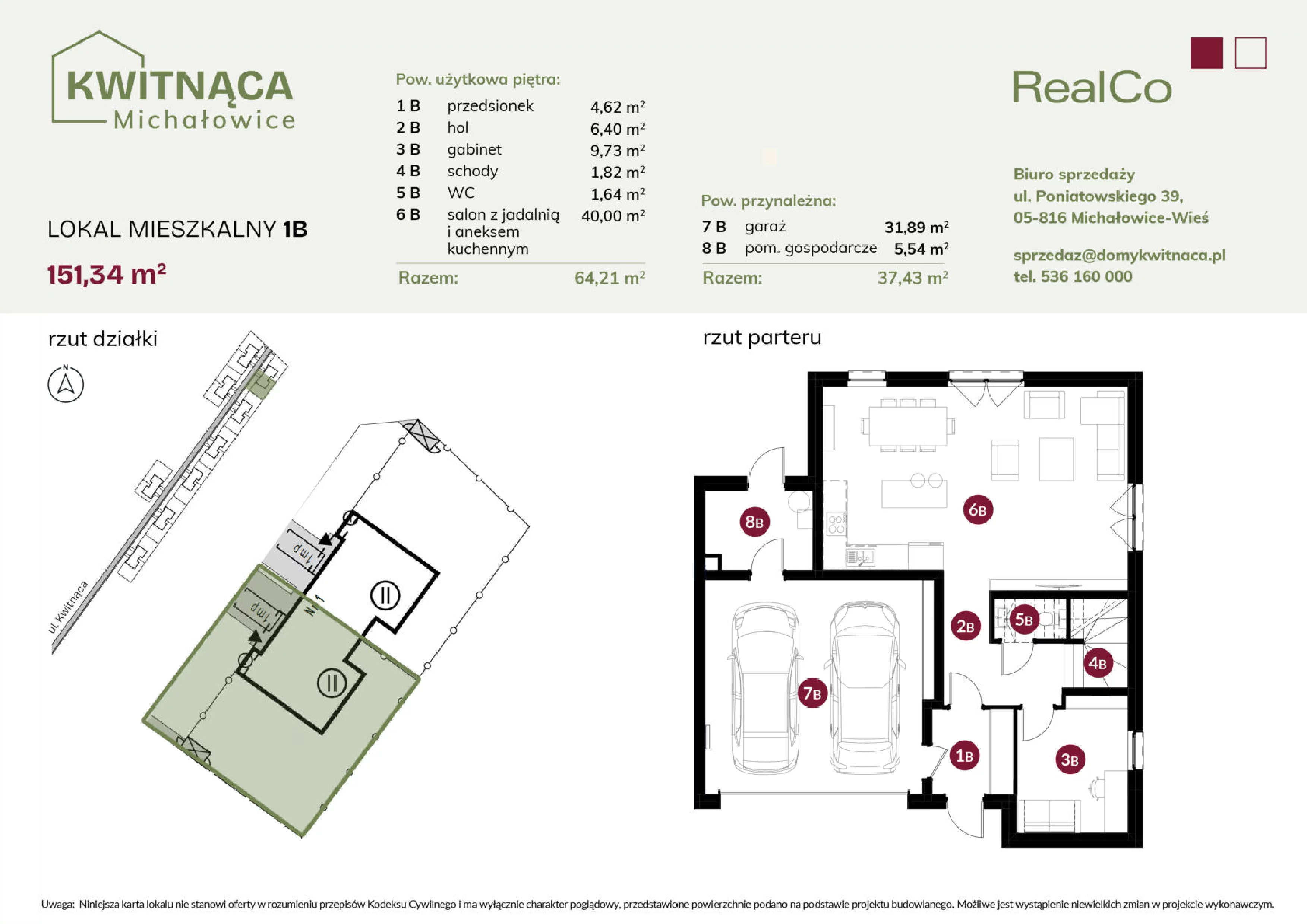 5 pokoi, apartament 151,34 m², parter, oferta nr 1B, Michałowice Kwitnąca, Michałowice-Wieś, ul. Kwitnąca