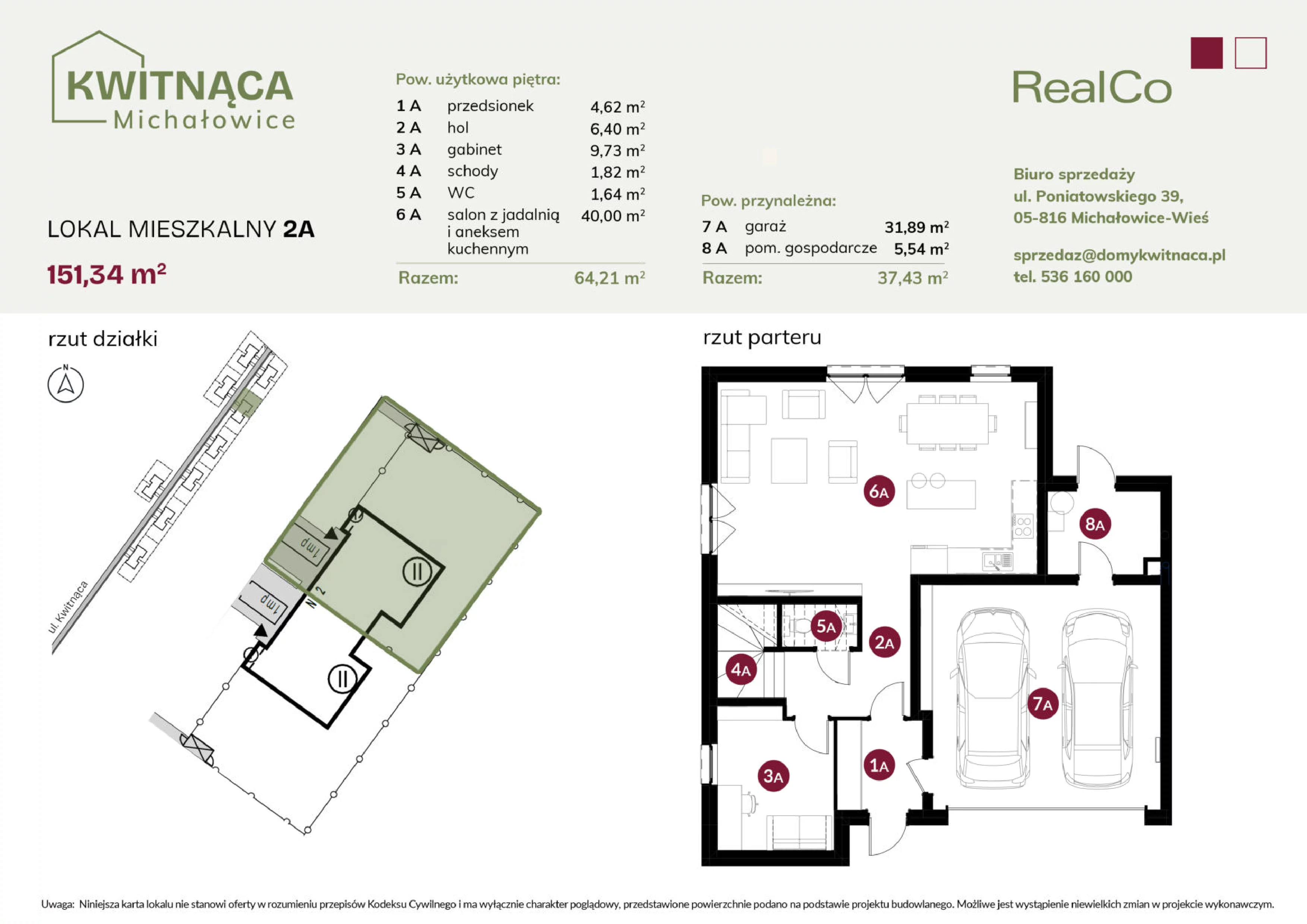 5 pokoi, apartament 151,34 m², parter, oferta nr 2A, Michałowice Kwitnąca, Michałowice-Wieś, ul. Kwitnąca