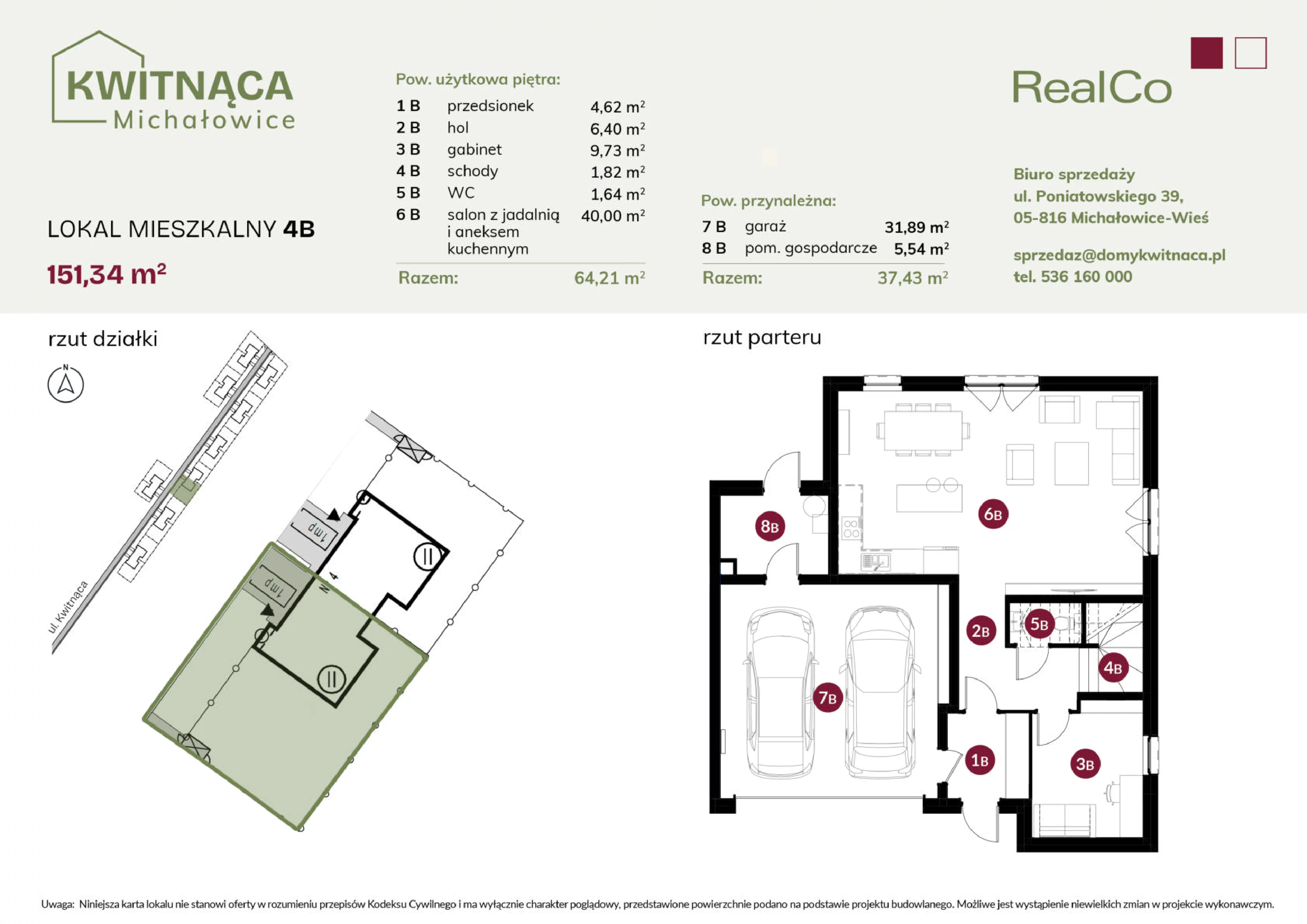 5 pokoi, apartament 151,34 m², parter, oferta nr 4B, Michałowice Kwitnąca, Michałowice-Wieś, ul. Kwitnąca
