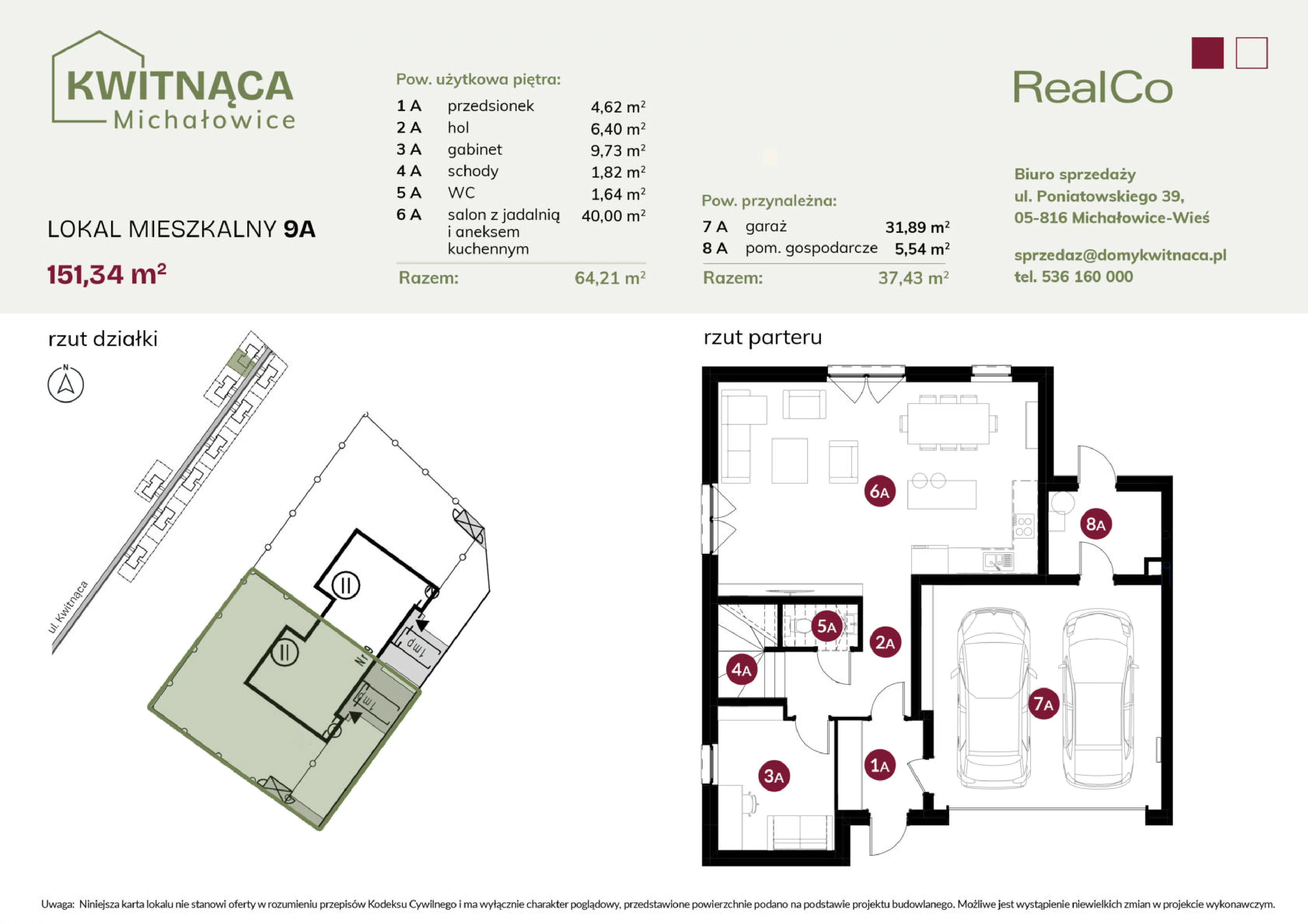 5 pokoi, apartament 151,34 m², parter, oferta nr 9A, Michałowice Kwitnąca, Michałowice-Wieś, ul. Kwitnąca