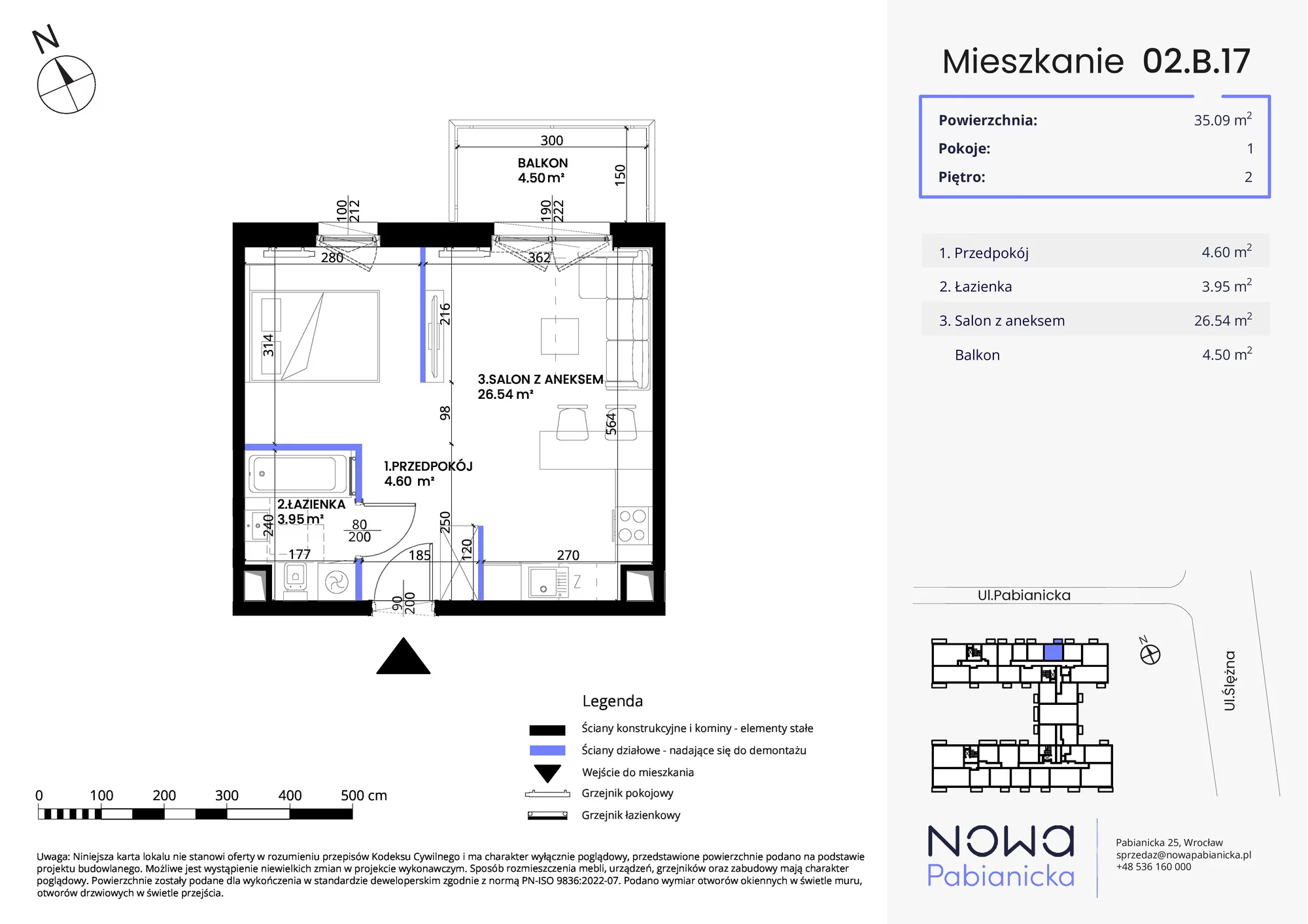 Mieszkanie 35,09 m², piętro 2, oferta nr 02.B.17, Nowa Pabianicka, Wrocław, Krzyki-Partynice, Krzyki, ul. Pabianicka 25