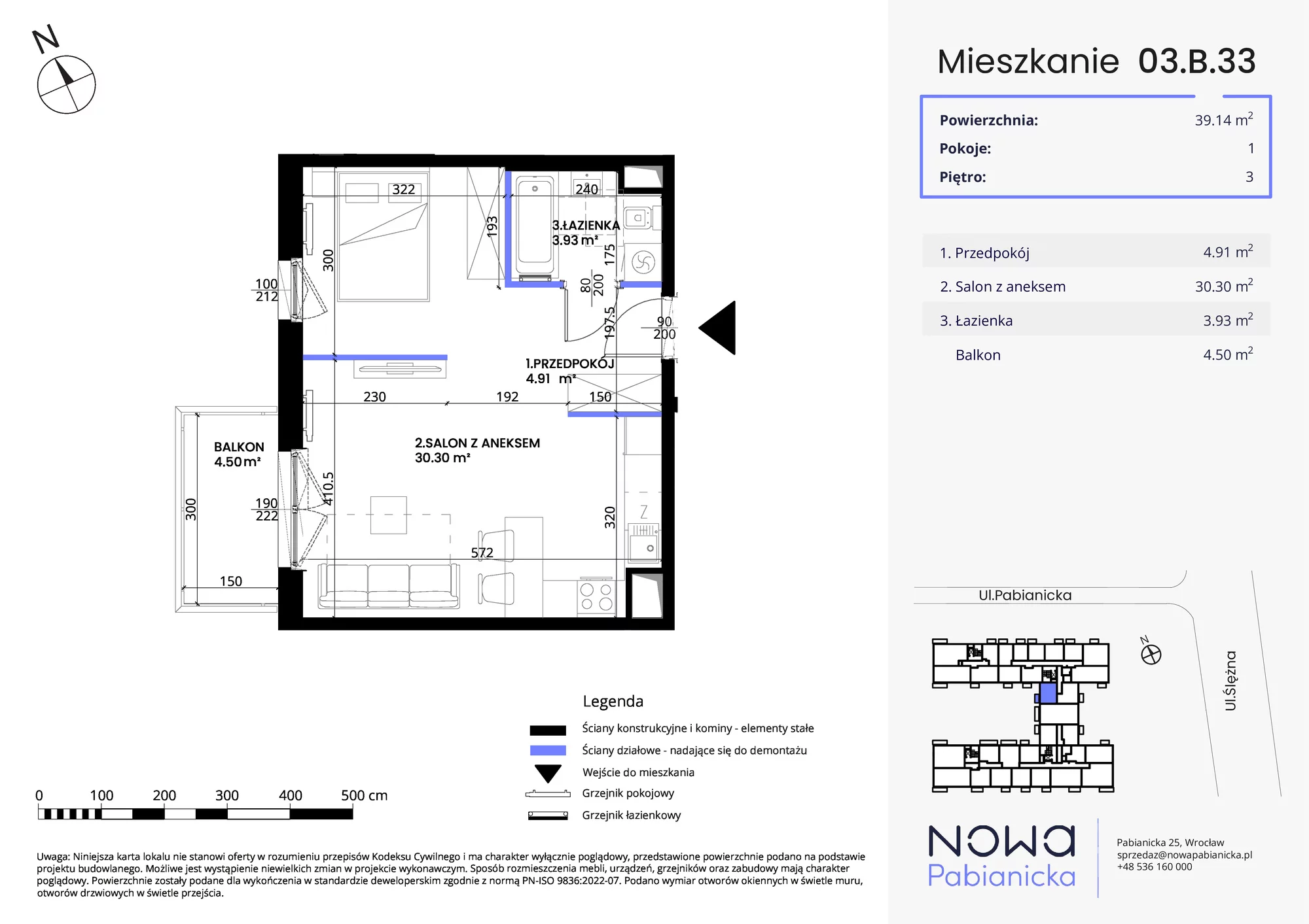 Mieszkanie 39,14 m², piętro 3, oferta nr 03.B.33, Nowa Pabianicka, Wrocław, Krzyki-Partynice, Krzyki, ul. Pabianicka 25