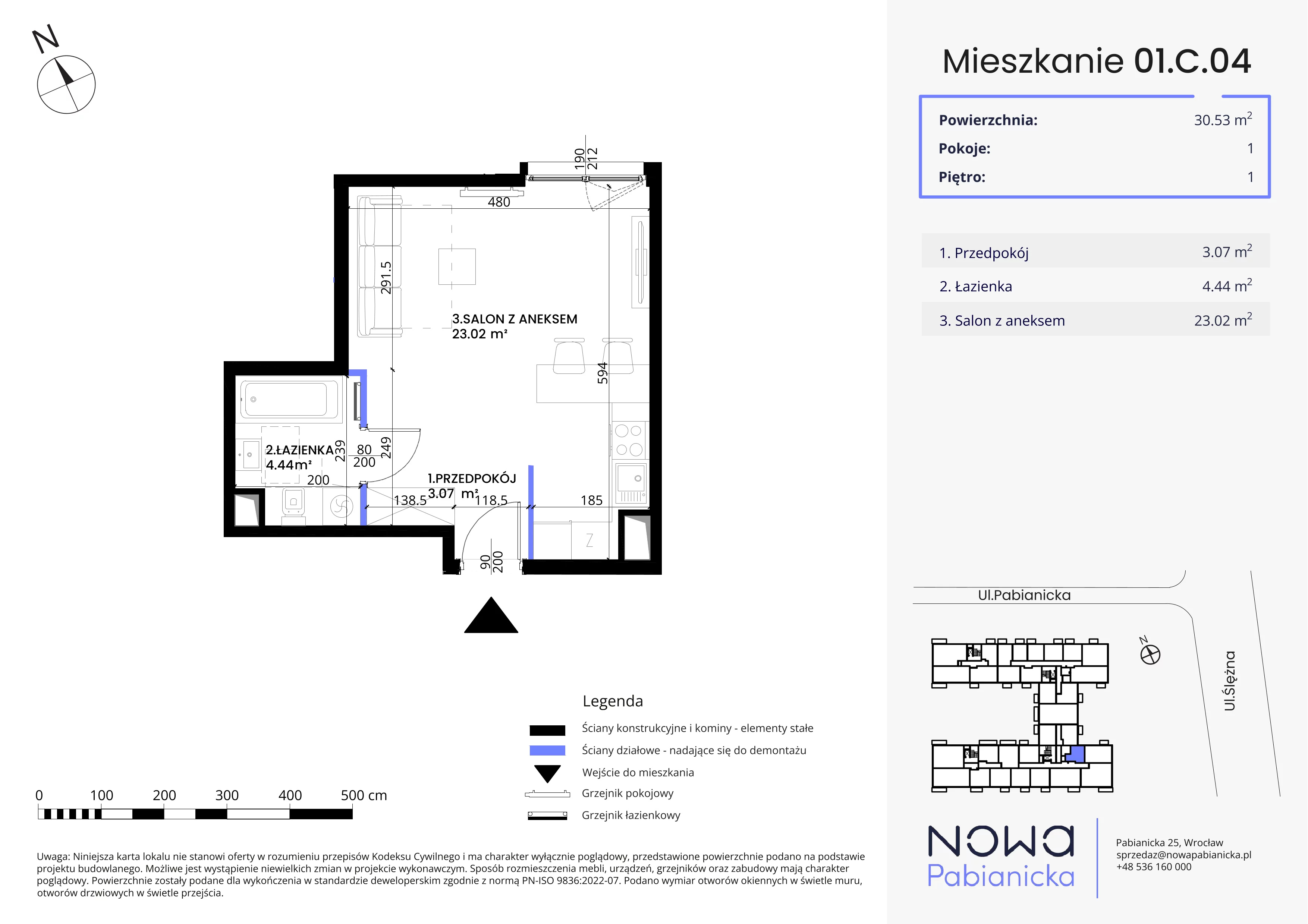 1 pokój, apartament 30,53 m², piętro 1, oferta nr 01.C.04, Nowa Pabianicka, Wrocław, Krzyki-Partynice, Krzyki, ul. Pabianicka 25
