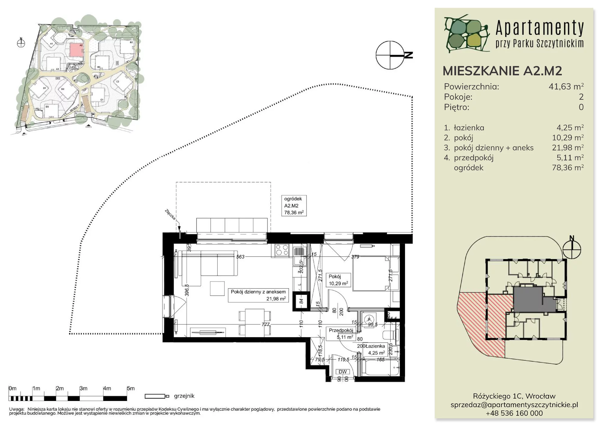 Mieszkanie 41,63 m², parter, oferta nr A2.M2, Apartamenty przy Parku Szczytnickim, Wrocław, Zacisze-Zalesie-Szczytniki, Śródmieście, al. Ludomira Różyckiego 1C