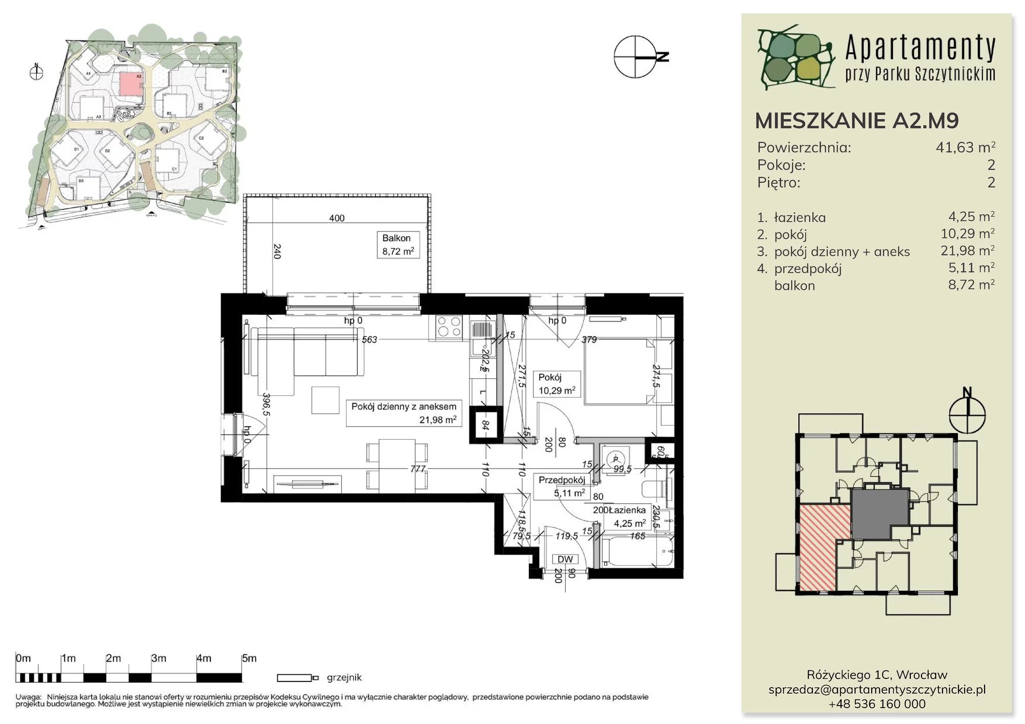 Apartament 41,67 m², piętro 2, oferta nr A2.M9, Apartamenty przy Parku Szczytnickim, Wrocław, Zacisze-Zalesie-Szczytniki, Śródmieście, al. Ludomira Różyckiego 1C