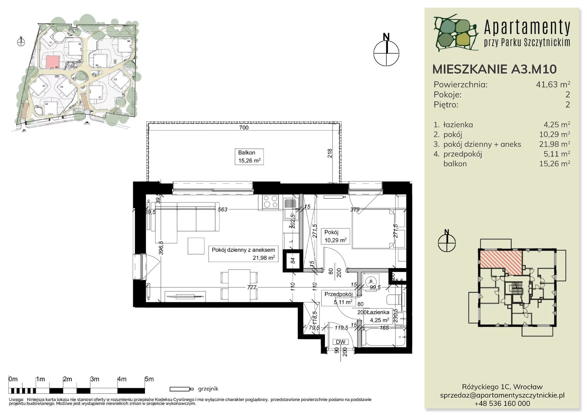 Mieszkanie 41,63 m², piętro 2, oferta nr A3.M10, Apartamenty przy Parku Szczytnickim, Wrocław, Zacisze-Zalesie-Szczytniki, Śródmieście, al. Ludomira Różyckiego 1C