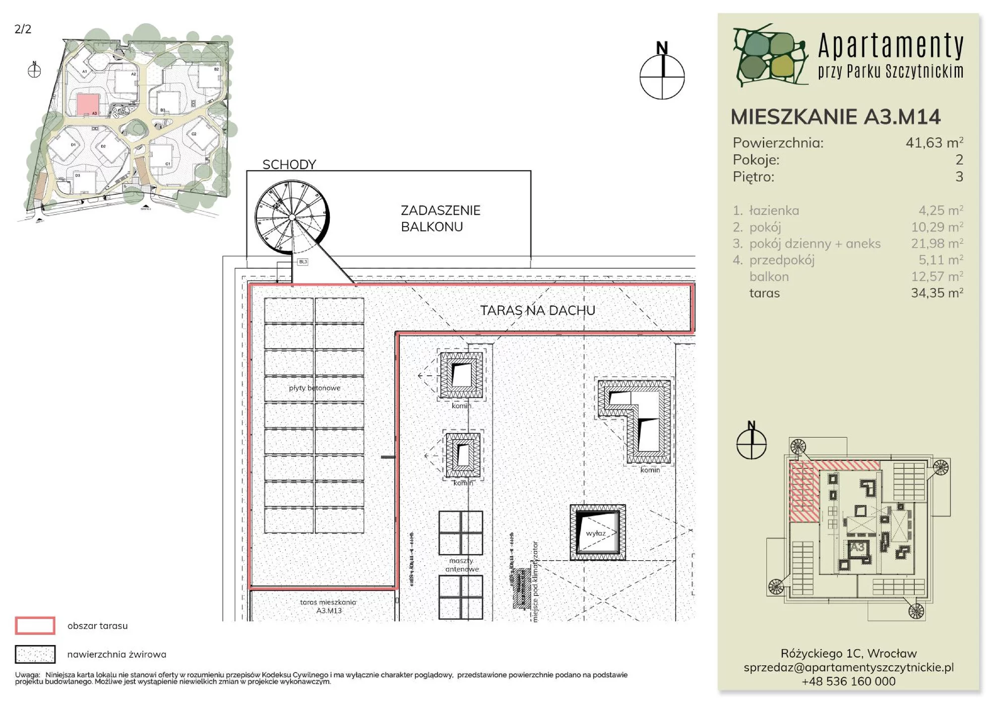 Mieszkanie 41,63 m², piętro 3, oferta nr A3.M14, Apartamenty przy Parku Szczytnickim, Wrocław, Zacisze-Zalesie-Szczytniki, Śródmieście, al. Ludomira Różyckiego 1C