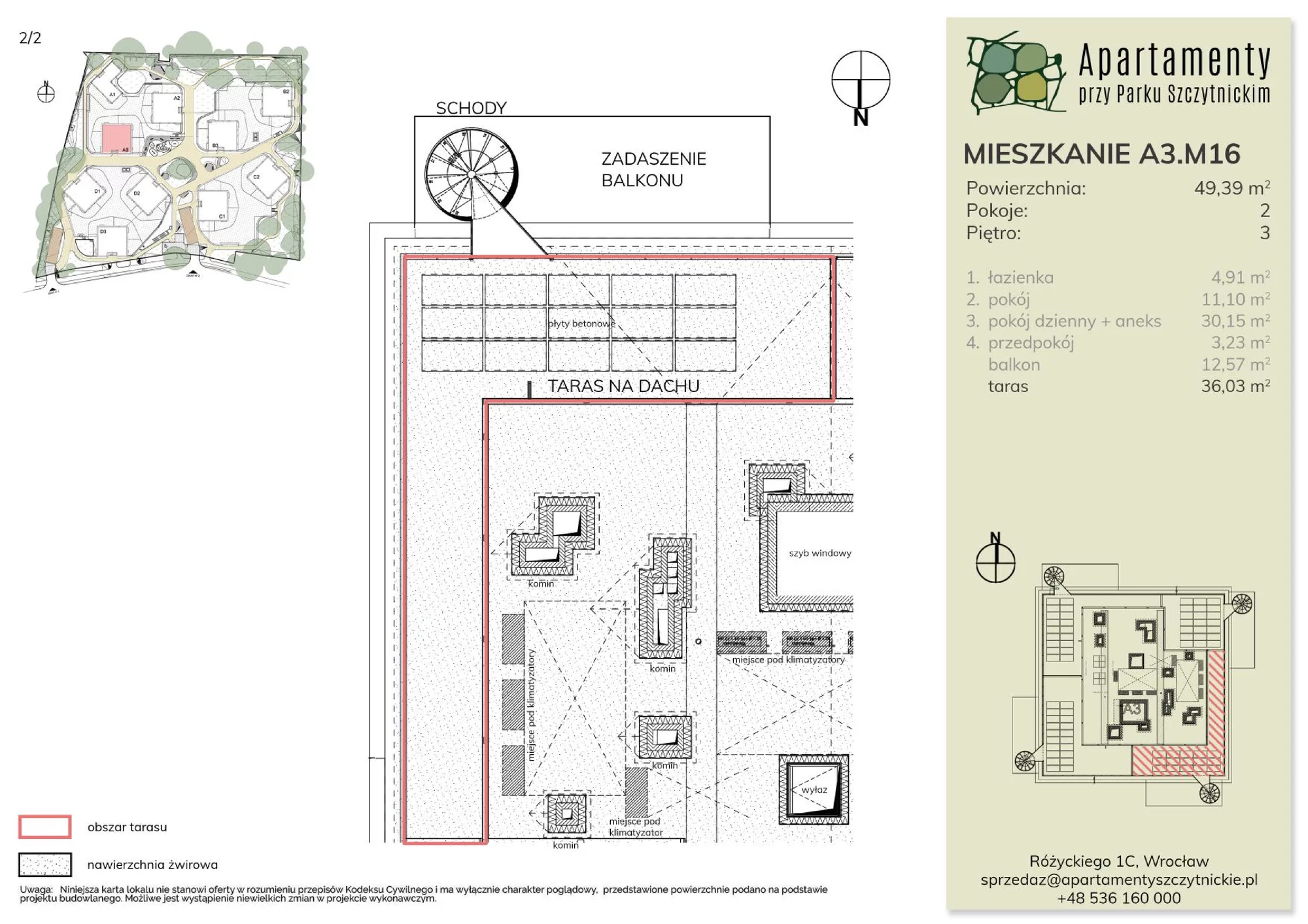 Mieszkanie 49,39 m², piętro 3, oferta nr A3.M16, Apartamenty przy Parku Szczytnickim, Wrocław, Zacisze-Zalesie-Szczytniki, Śródmieście, al. Ludomira Różyckiego 1C