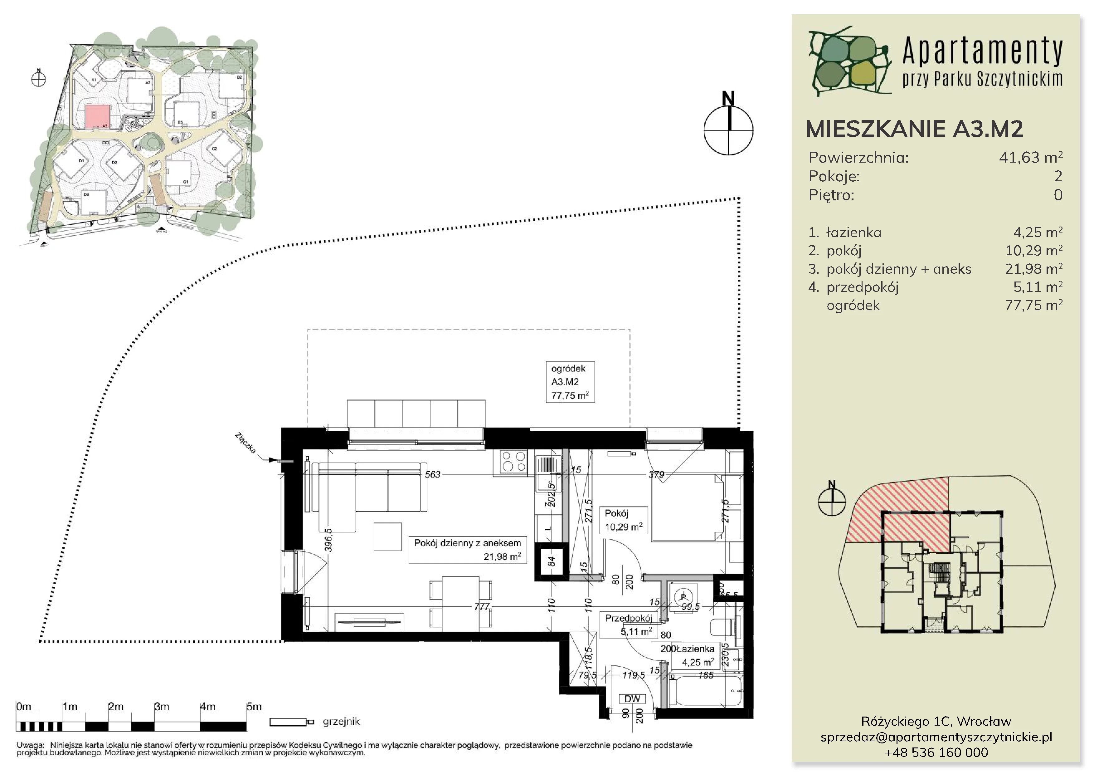 2 pokoje, mieszkanie 41,63 m², parter, oferta nr A3.M2, Apartamenty przy Parku Szczytnickim, Wrocław, Zacisze-Zalesie-Szczytniki, Śródmieście, al. Ludomira Różyckiego 1C