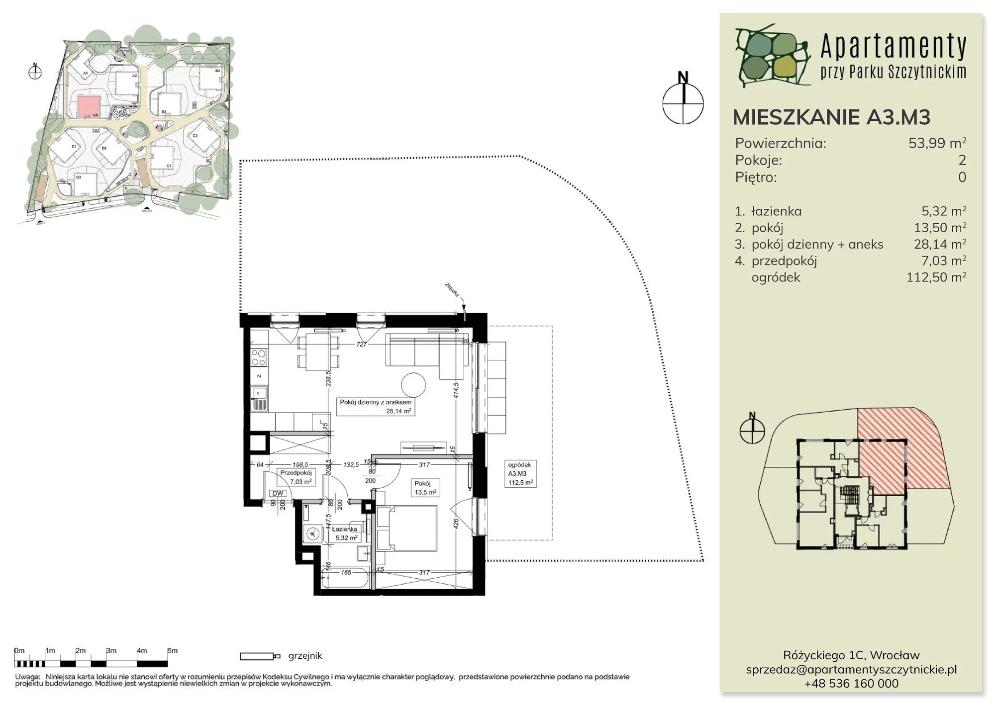 Mieszkanie 53,99 m², parter, oferta nr A3.M3, Apartamenty przy Parku Szczytnickim, Wrocław, Zacisze-Zalesie-Szczytniki, Śródmieście, al. Ludomira Różyckiego 1C