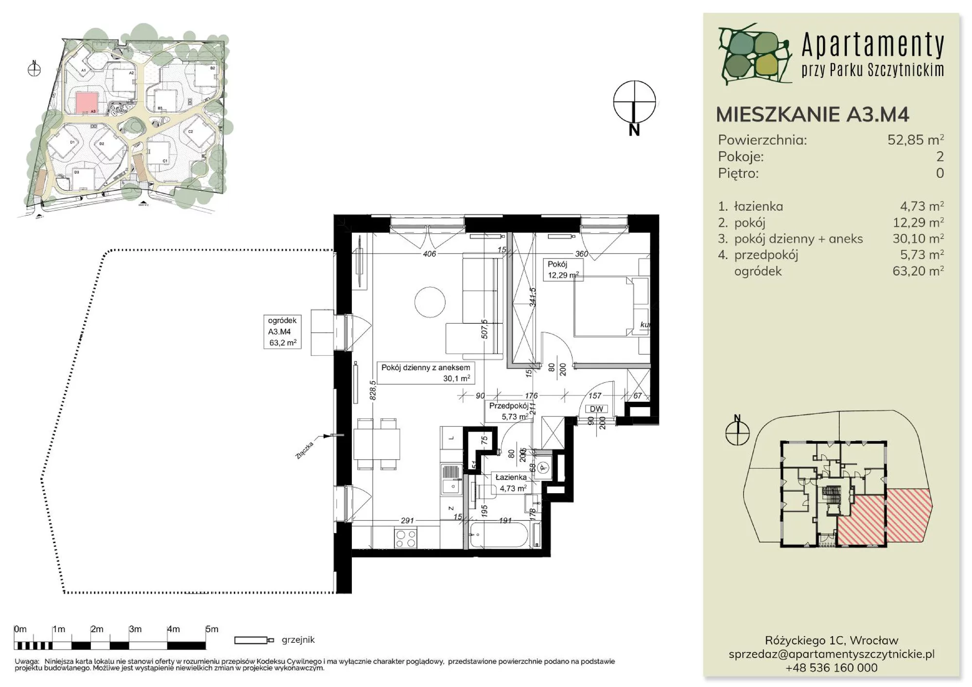 Mieszkanie 52,85 m², parter, oferta nr A3.M4, Apartamenty przy Parku Szczytnickim, Wrocław, Zacisze-Zalesie-Szczytniki, Śródmieście, al. Ludomira Różyckiego 1C