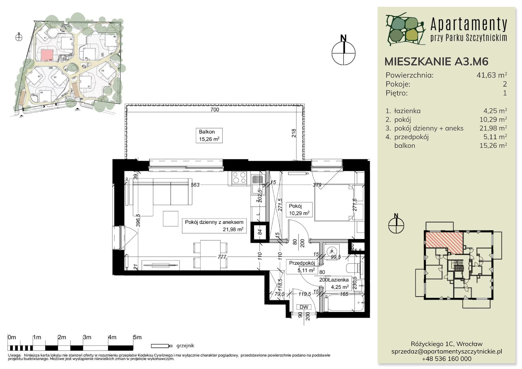 Mieszkanie 41,63 m², piętro 1, oferta nr A3.M6, Apartamenty przy Parku Szczytnickim, Wrocław, Zacisze-Zalesie-Szczytniki, Śródmieście, al. Ludomira Różyckiego 1C