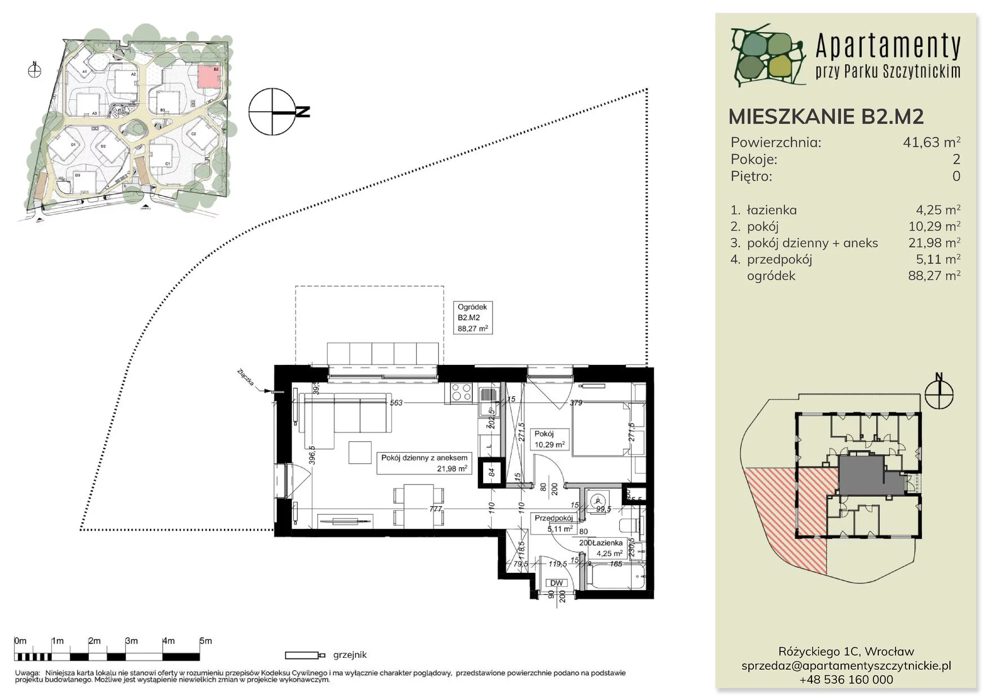 Mieszkanie 41,63 m², parter, oferta nr B2.M2, Apartamenty przy Parku Szczytnickim, Wrocław, Zacisze-Zalesie-Szczytniki, Śródmieście, al. Ludomira Różyckiego 1C