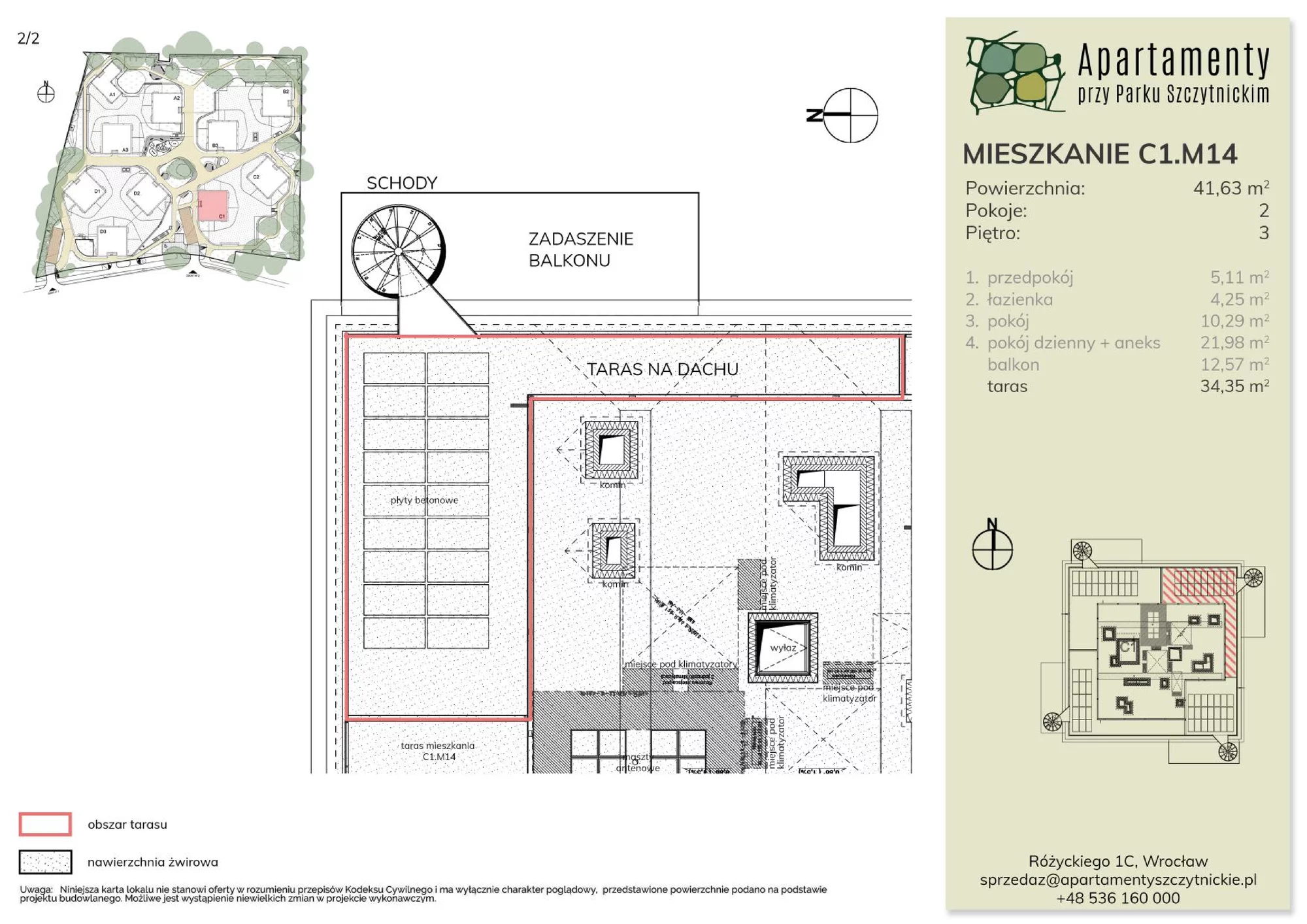 Mieszkanie 41,63 m², piętro 3, oferta nr C1.M14, Apartamenty przy Parku Szczytnickim, Wrocław, Zacisze-Zalesie-Szczytniki, Śródmieście, al. Ludomira Różyckiego 1C